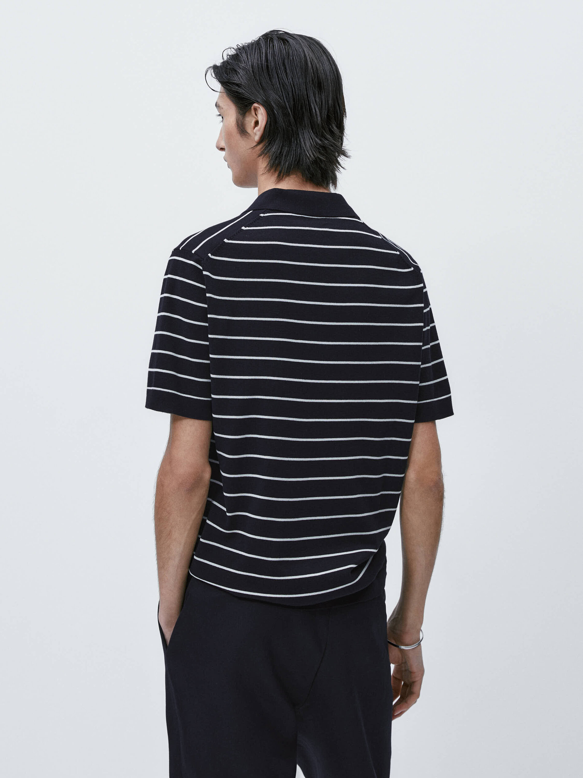 Jersey polo rayas manga corta - AZUL MARINO