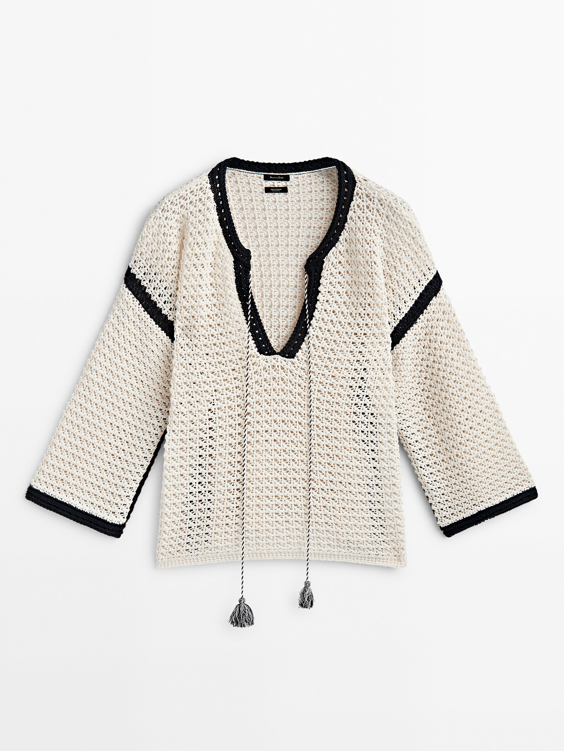 Jersey kaftán crochet contraste - CRUDO