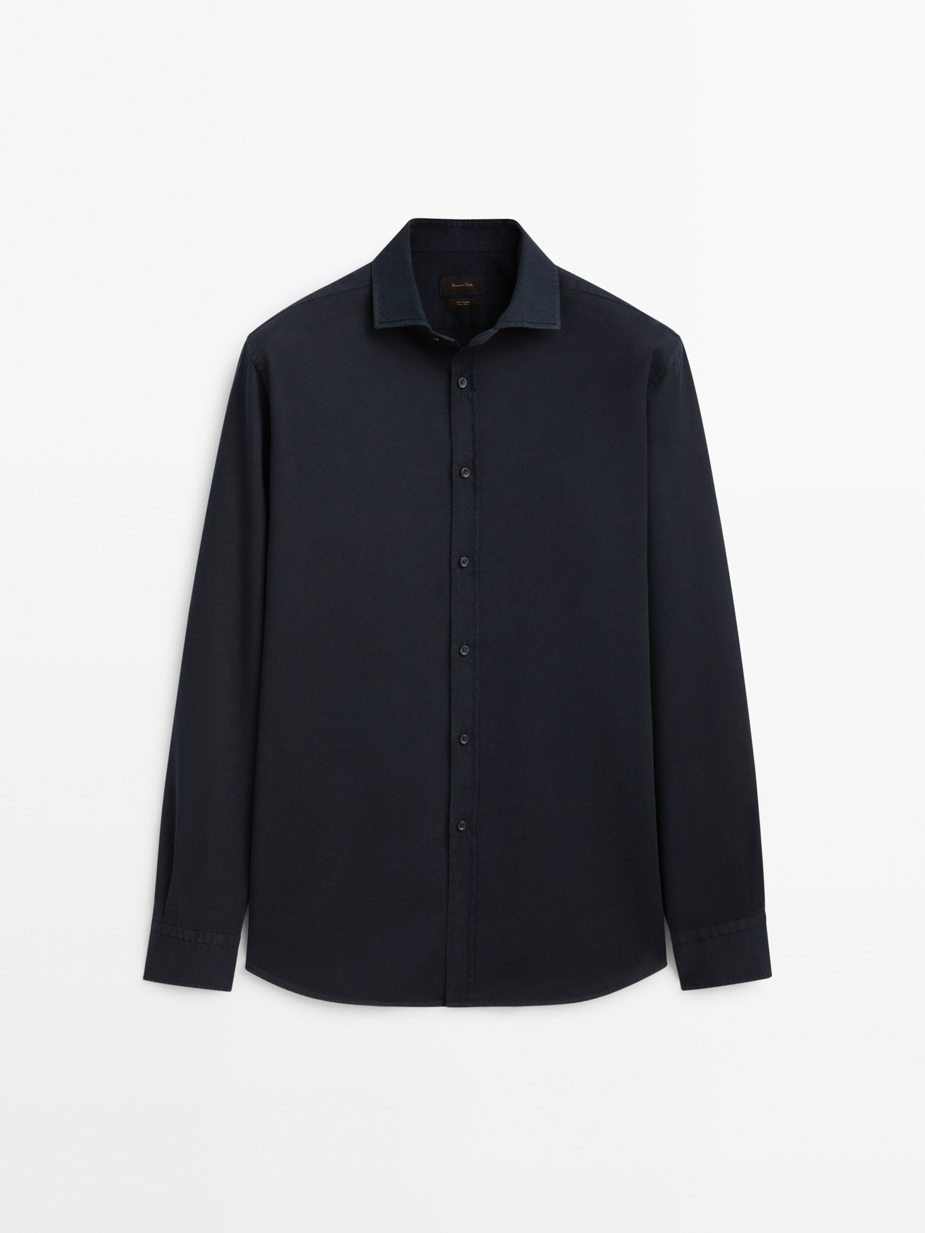 Camisa algodón microestructura slim fit - AZUL MARINO