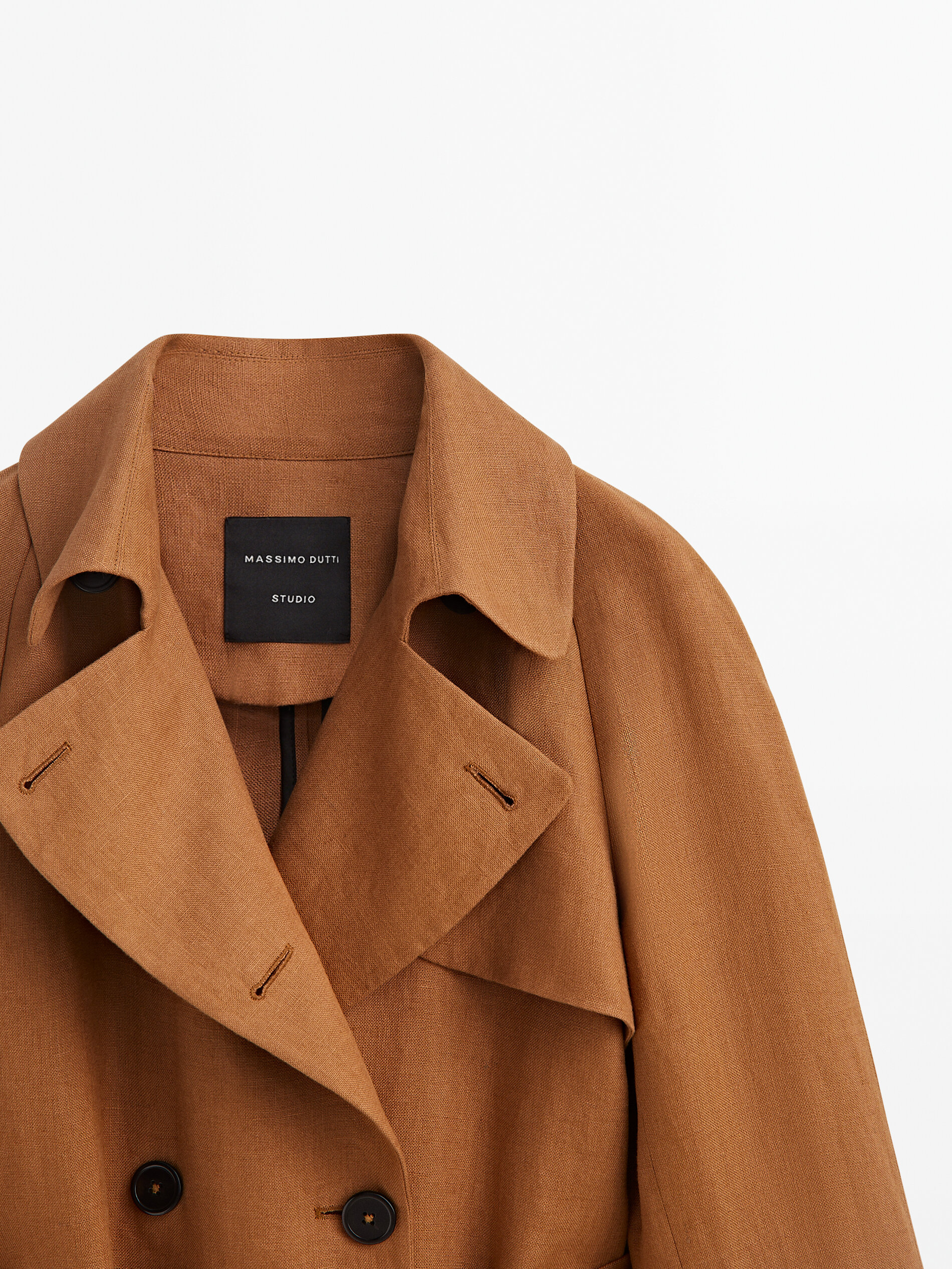 Gabardina lino cinturón -Studio - CAMEL