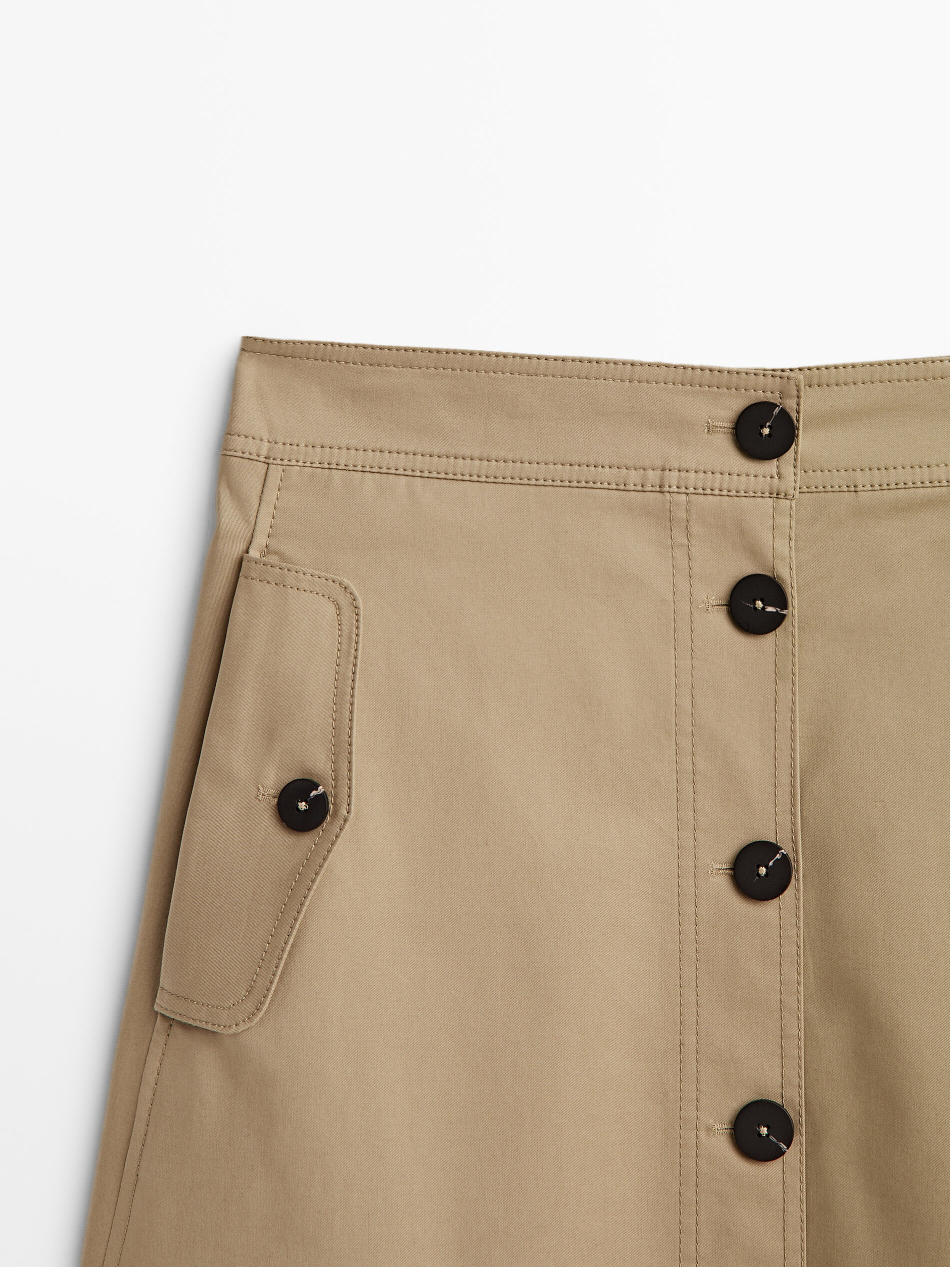 Falda midi botones contraste - BEIGE