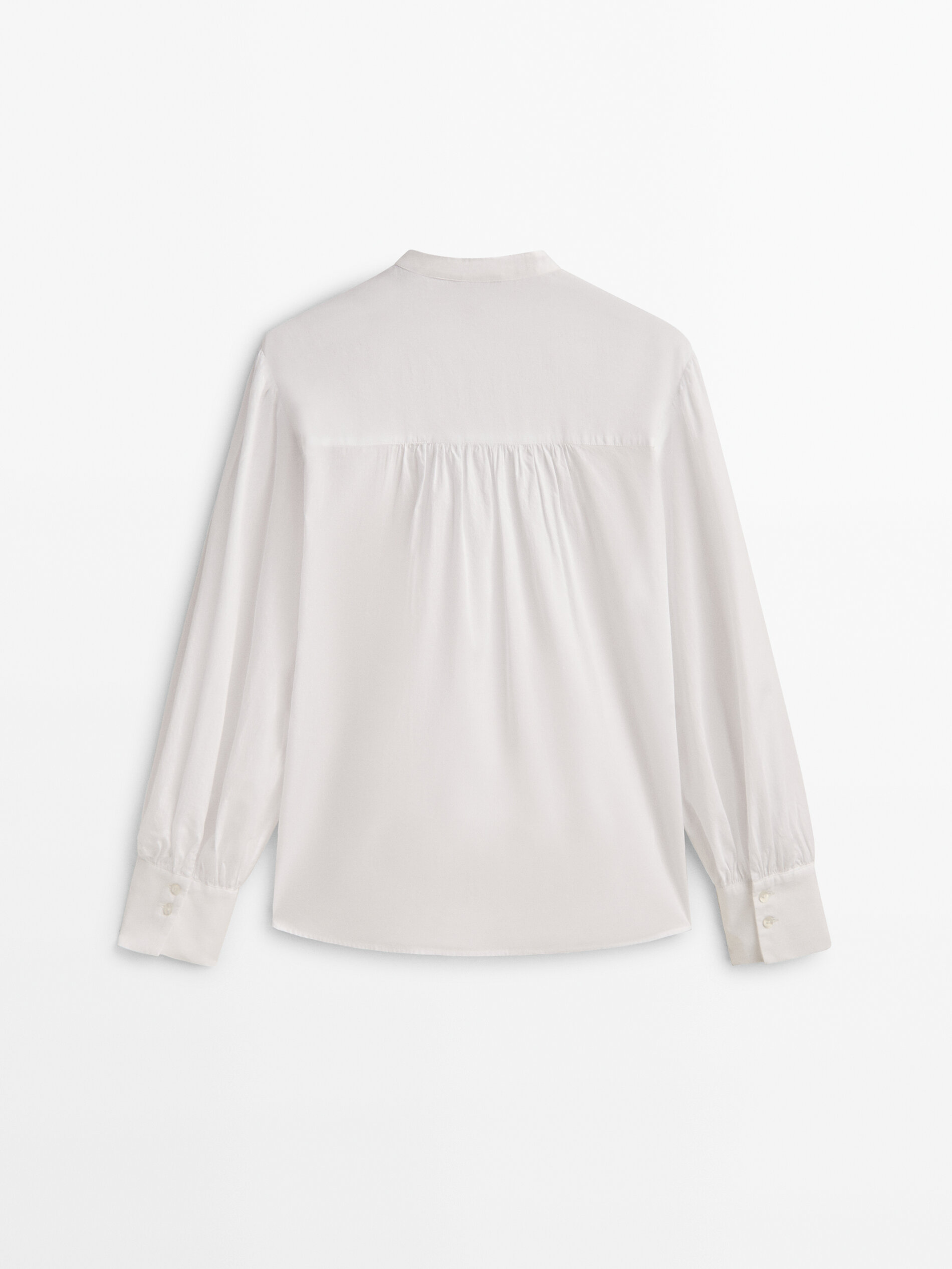 Camisa algodón lavada cuello mao - BLANCO