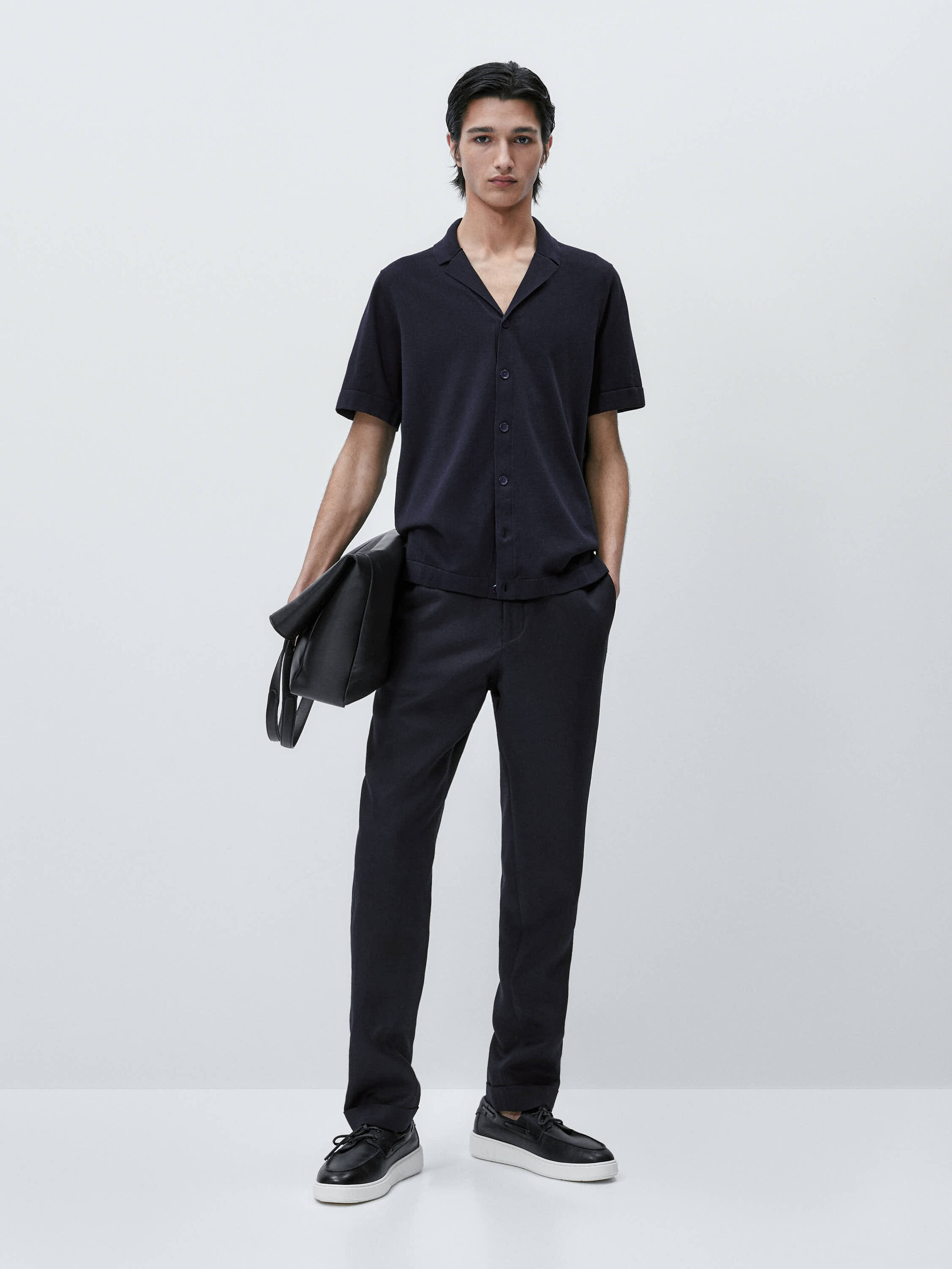 Camisa punto manga corta solapa - AZUL MARINO