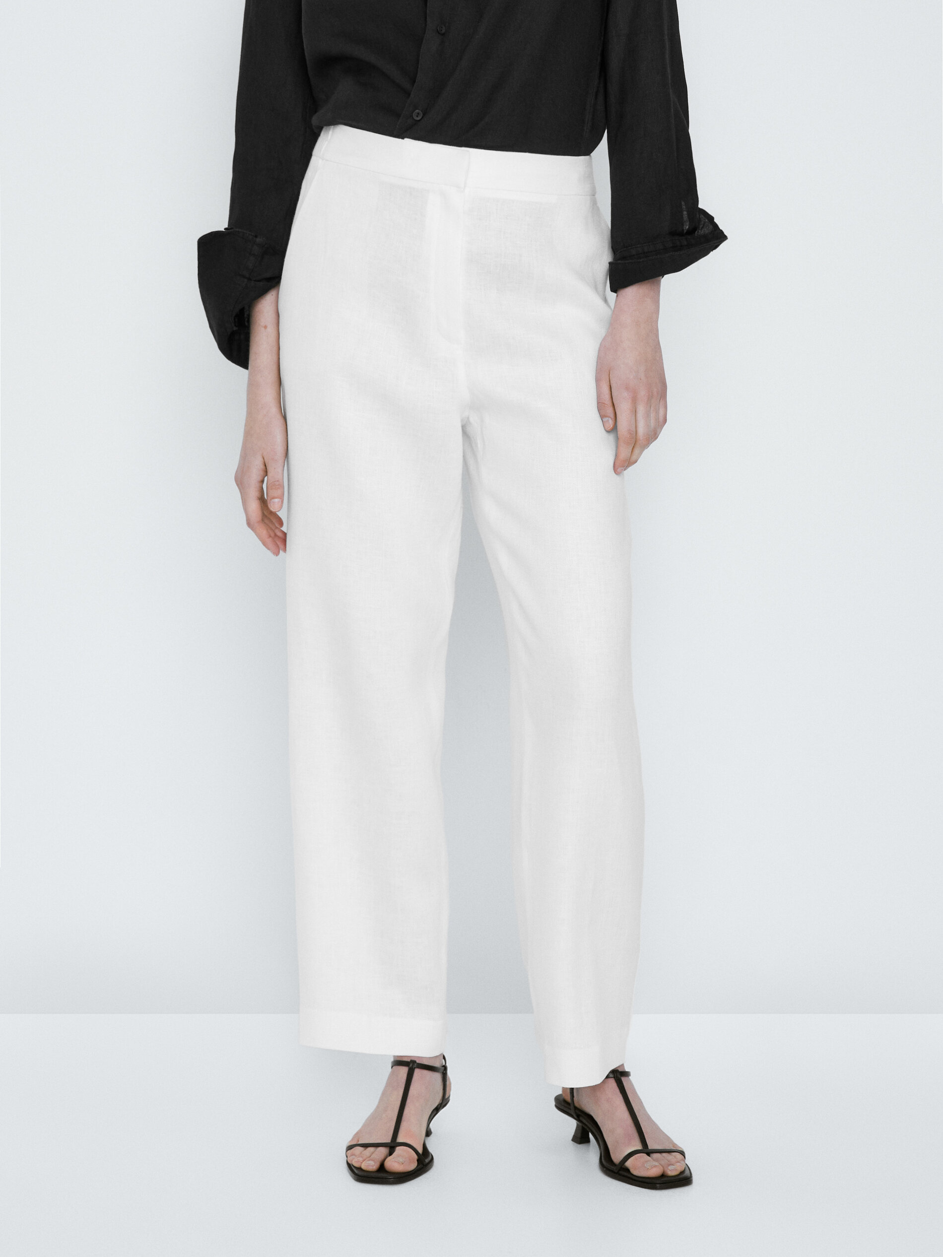 Pantalón 100% lino corte recto - BLANCO