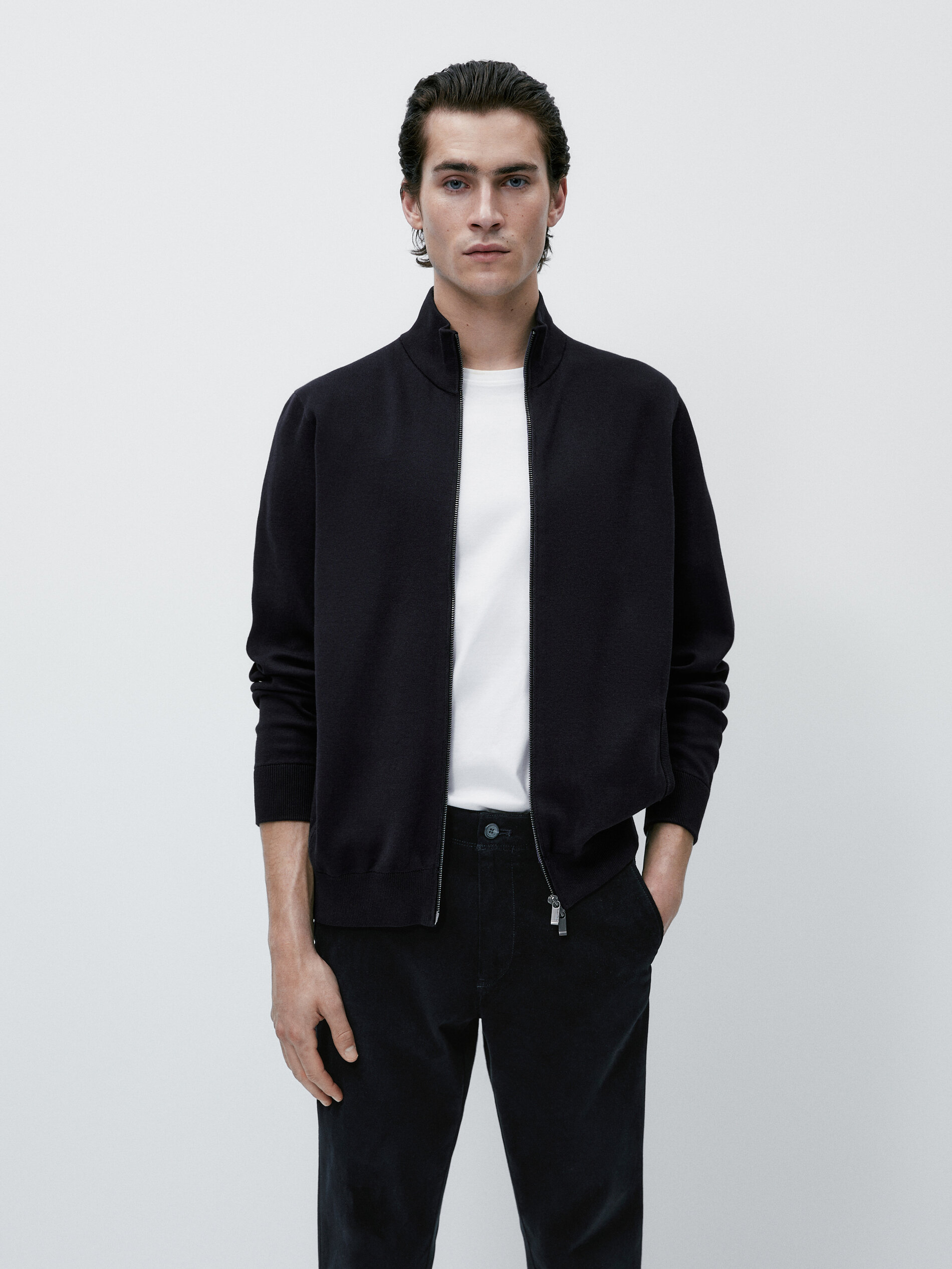 Cárdigan de punto con cremallera - AZUL MARINO