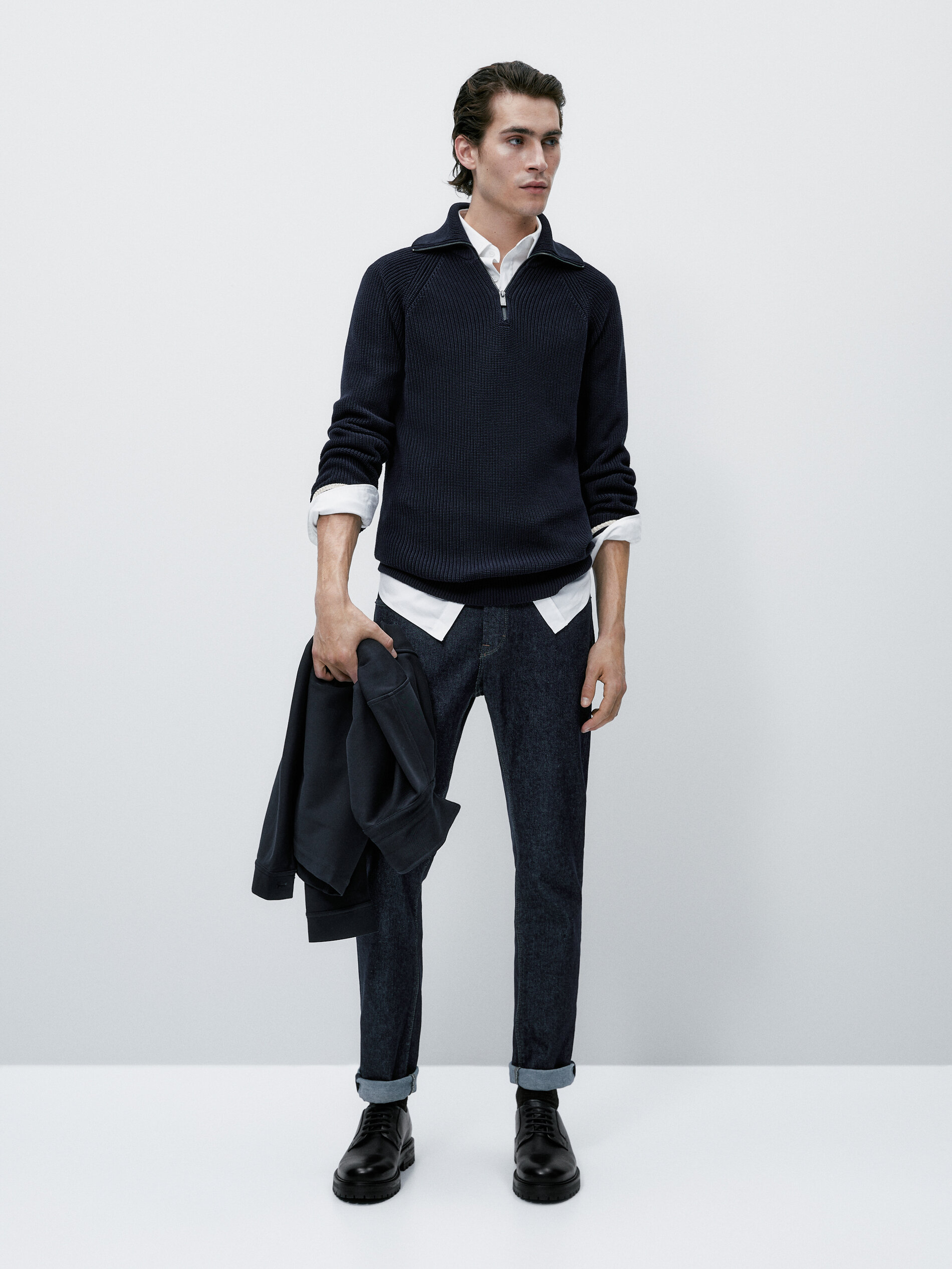 Jersey de punto cuello mock cremallera - AZUL MARINO