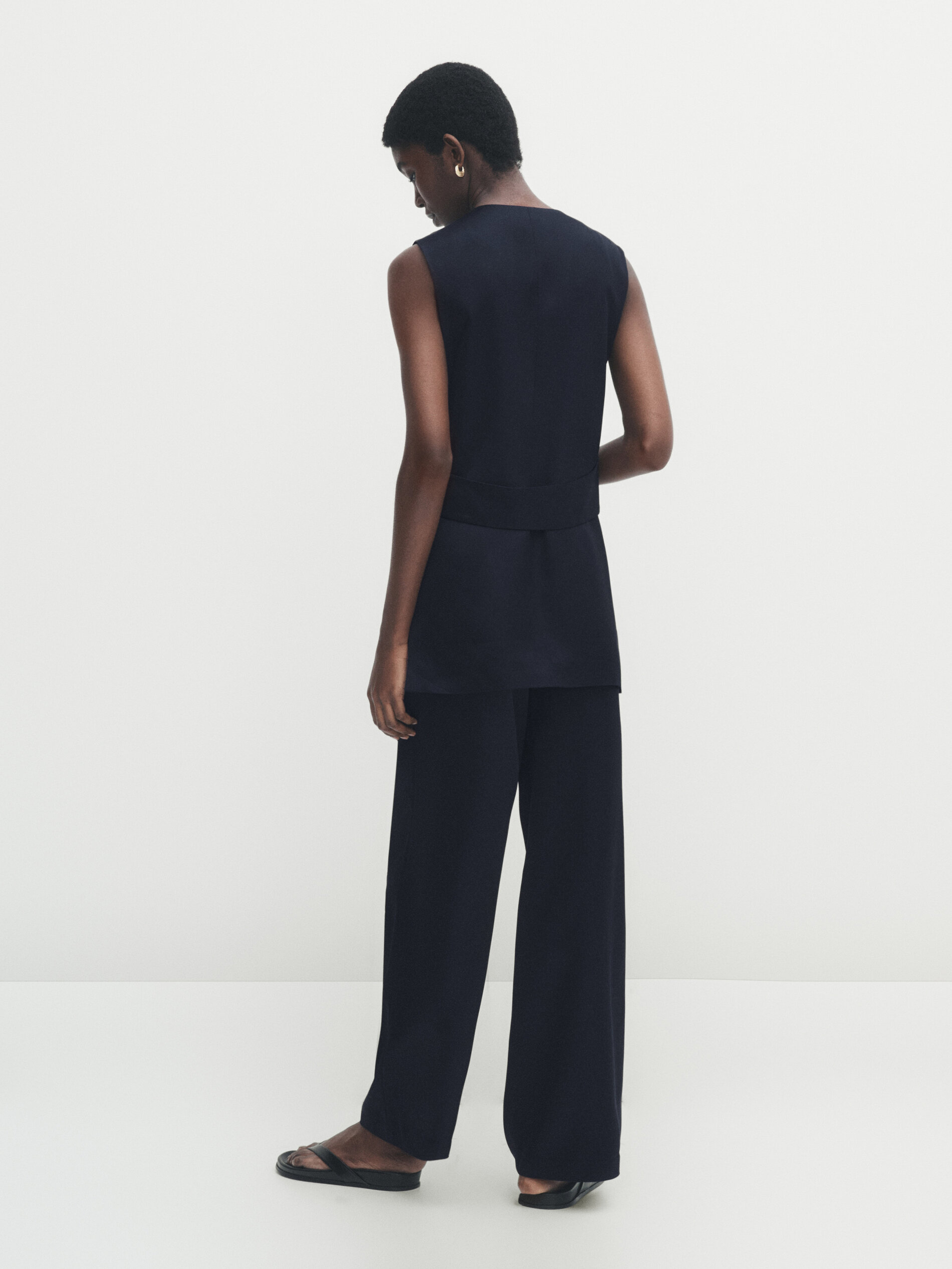 Pantalón satinado recto azul marino - AZUL MARINO