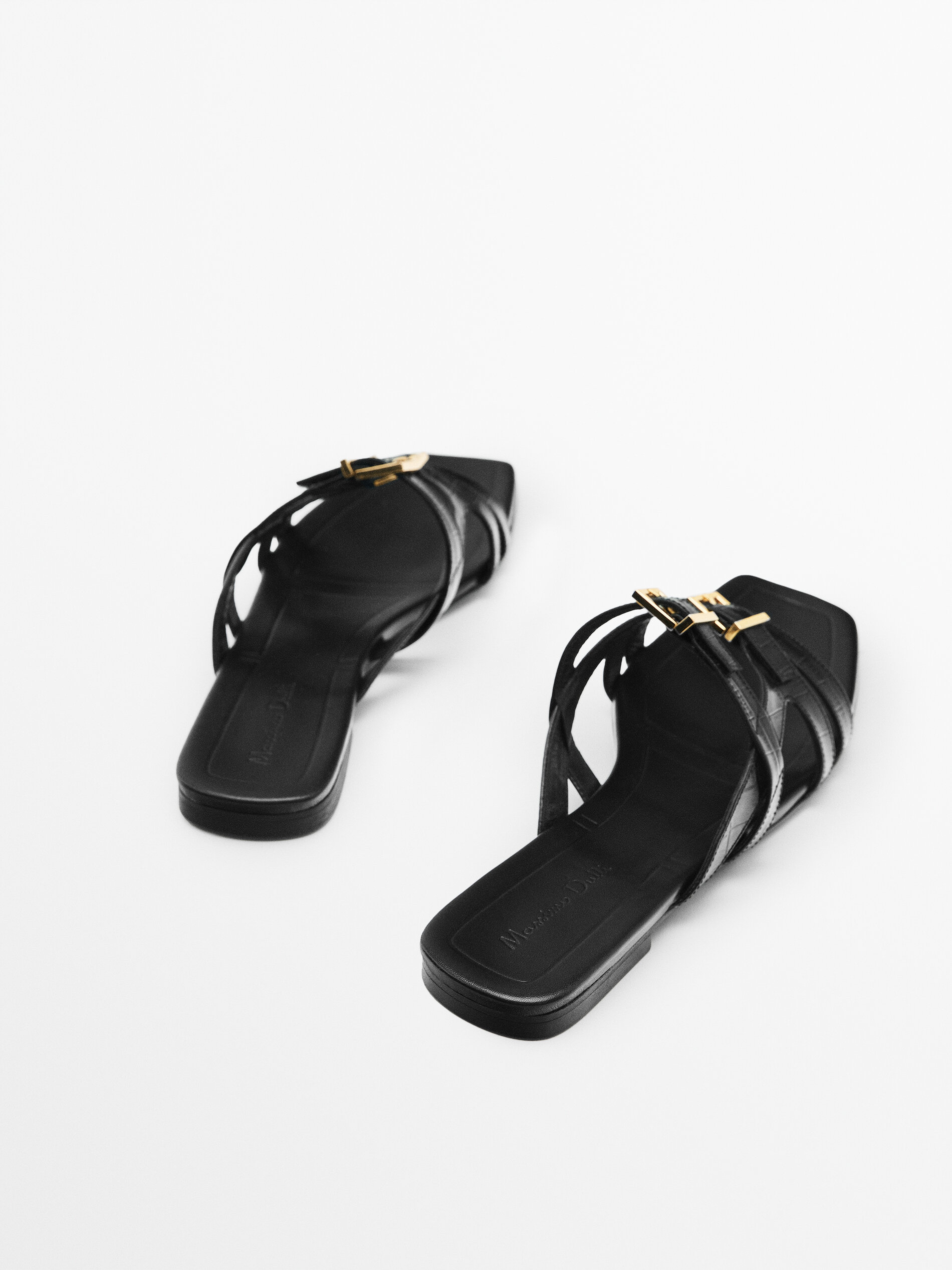 Sandalia plana piel multi tiras - NEGRO