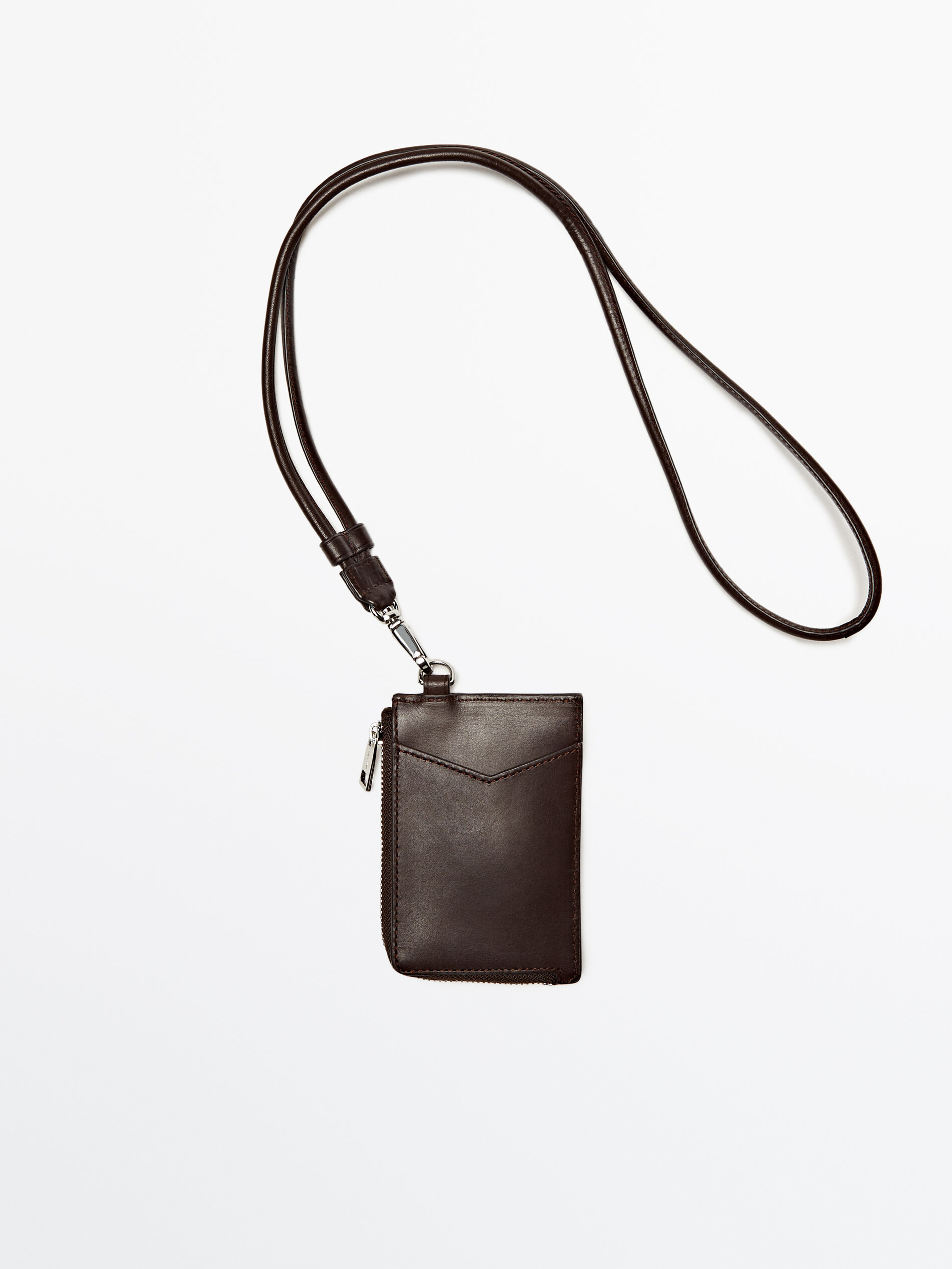 Cartera de piel con correa - MARRÓN