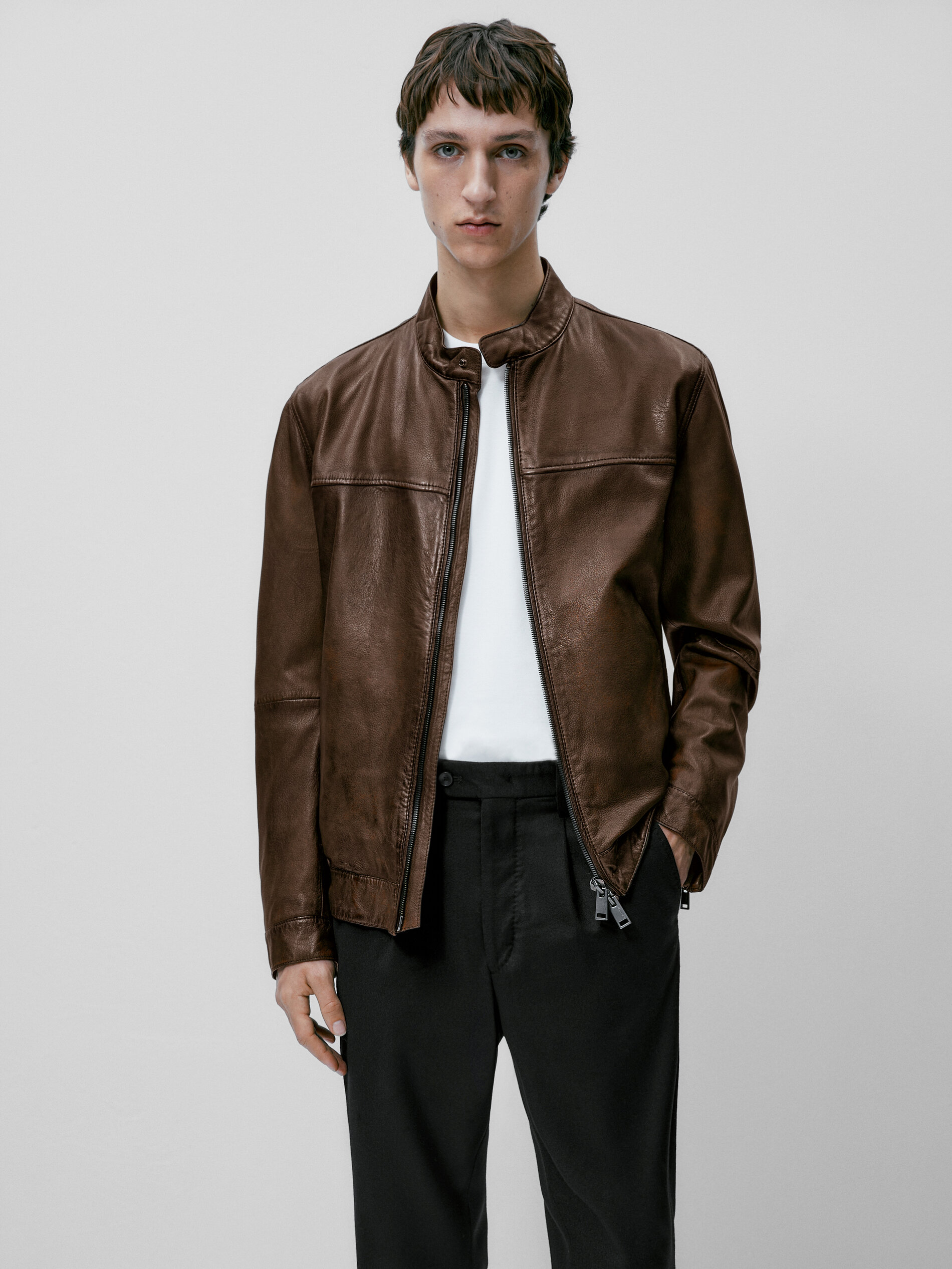 Chaqueta piel napa marrón - MARRÓN