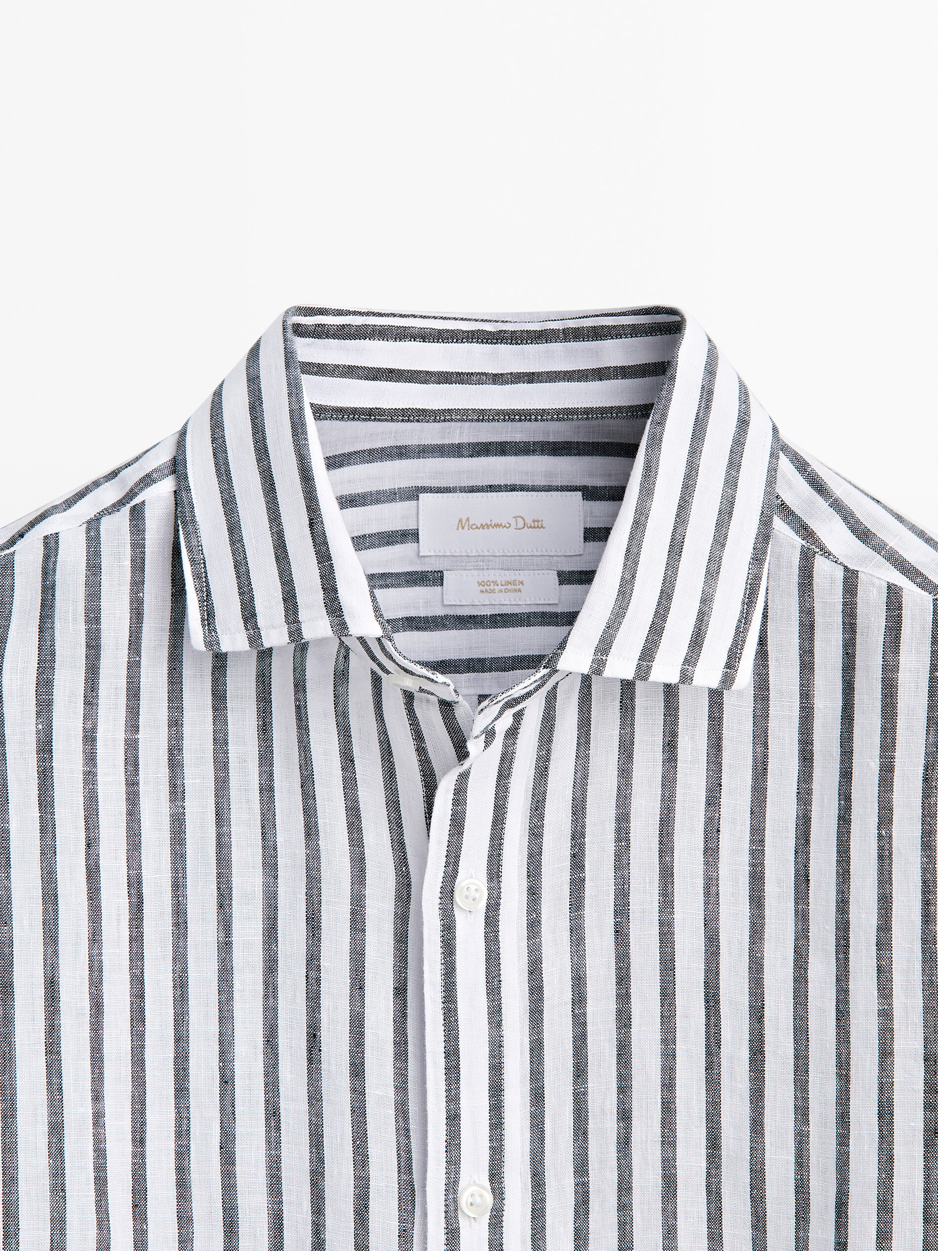 Camisa rayas 100% lino slim fit - VERDE