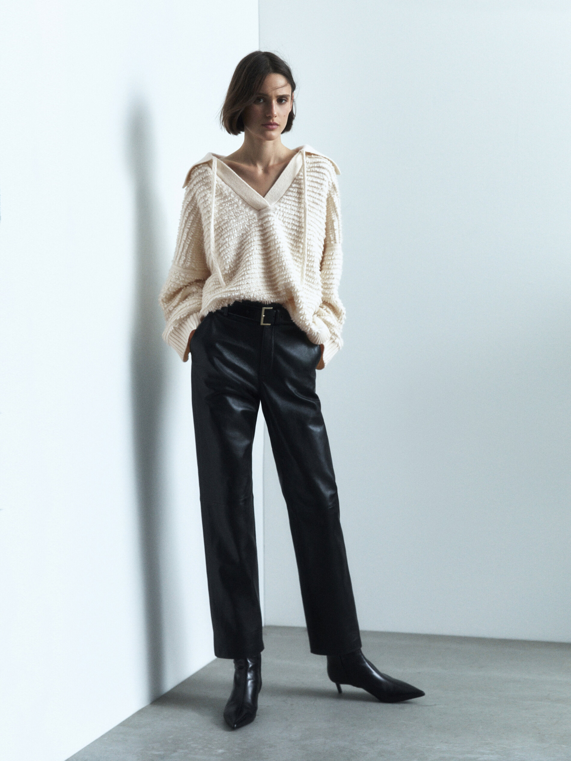 Jersey cuello polo punto boucle - BEIGE