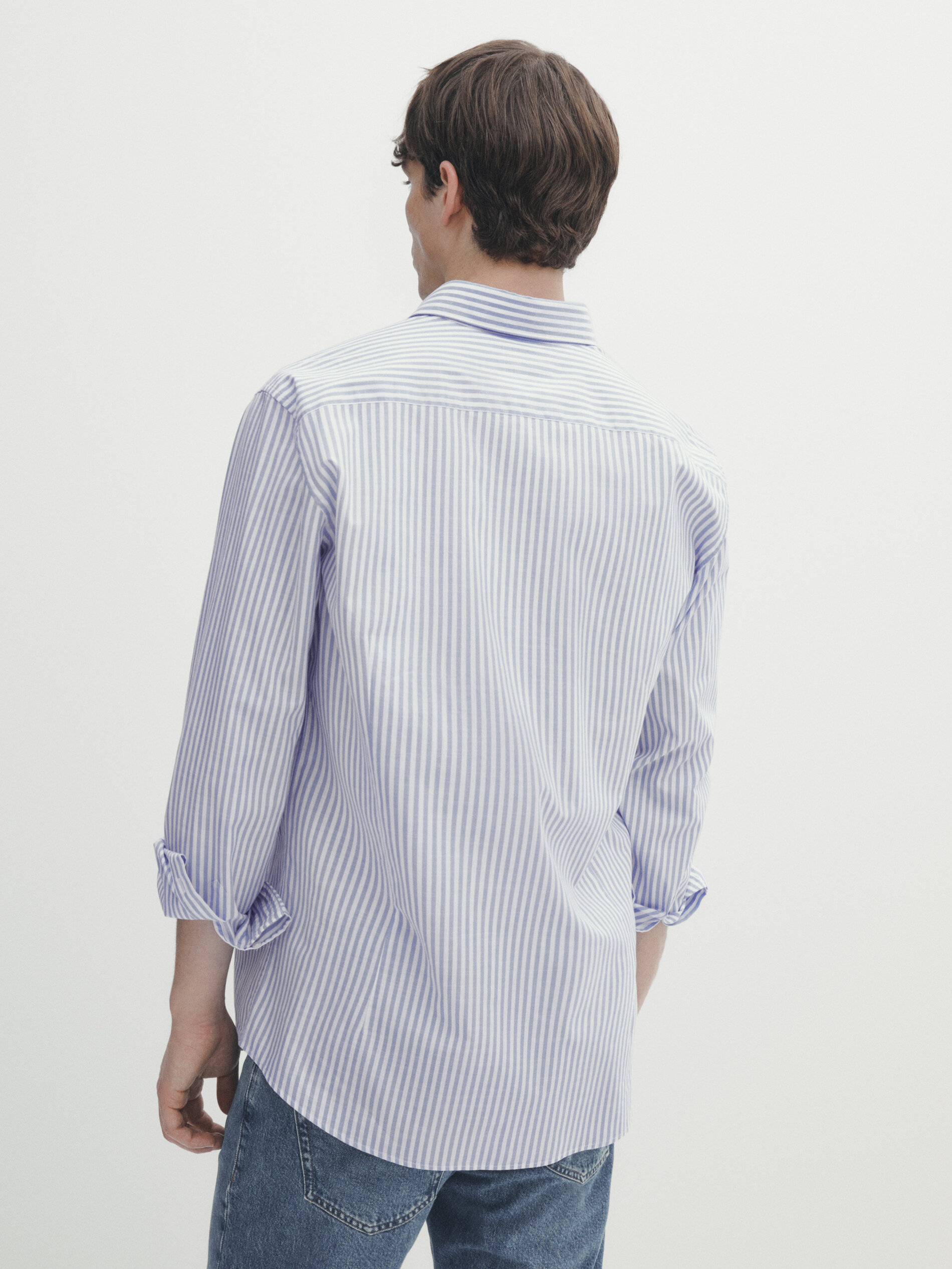 Camisa rayas algodón slim fit - CELESTE