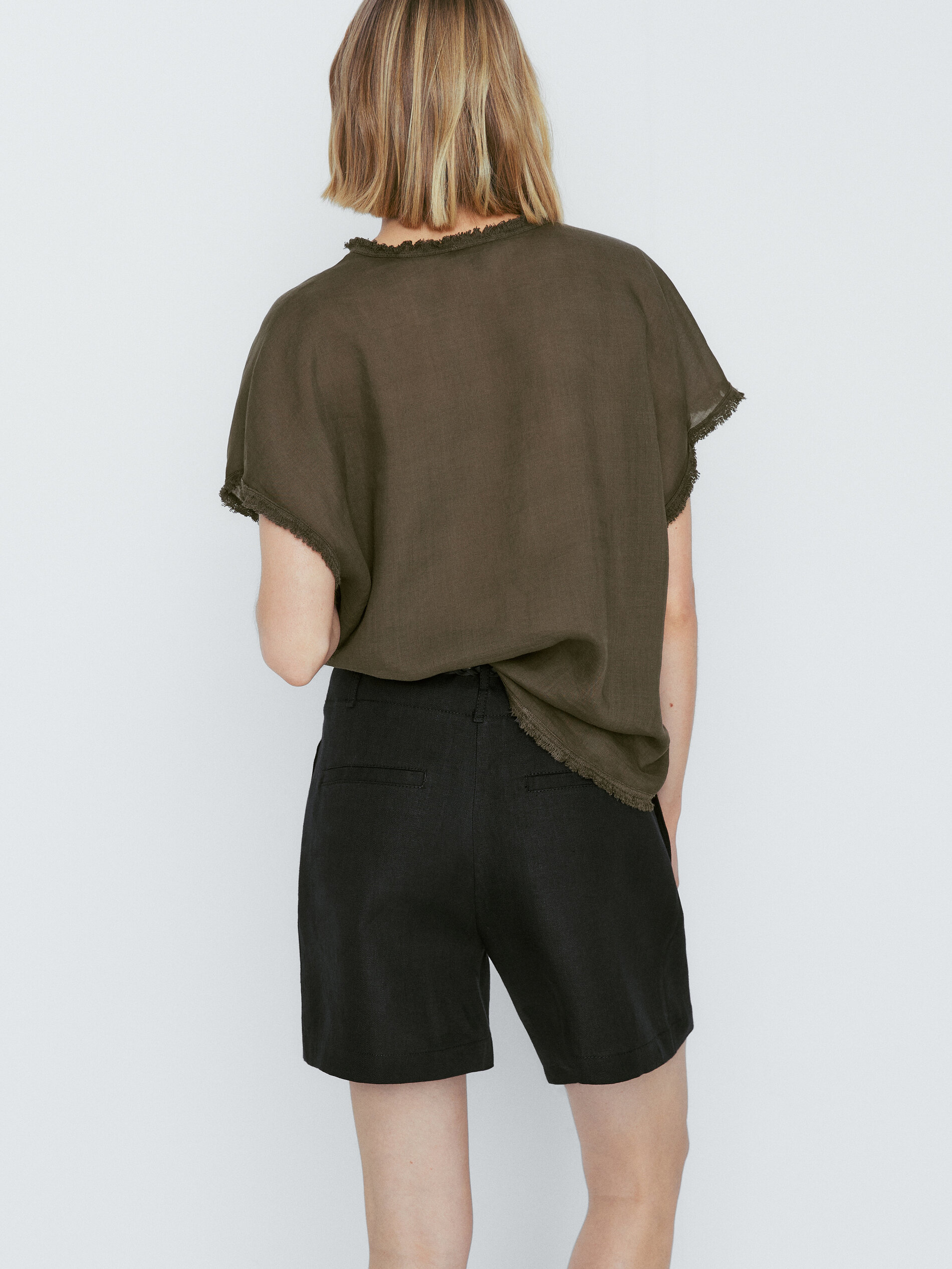 Camisa manga corta detalle desflecado - VERDE OSCURO