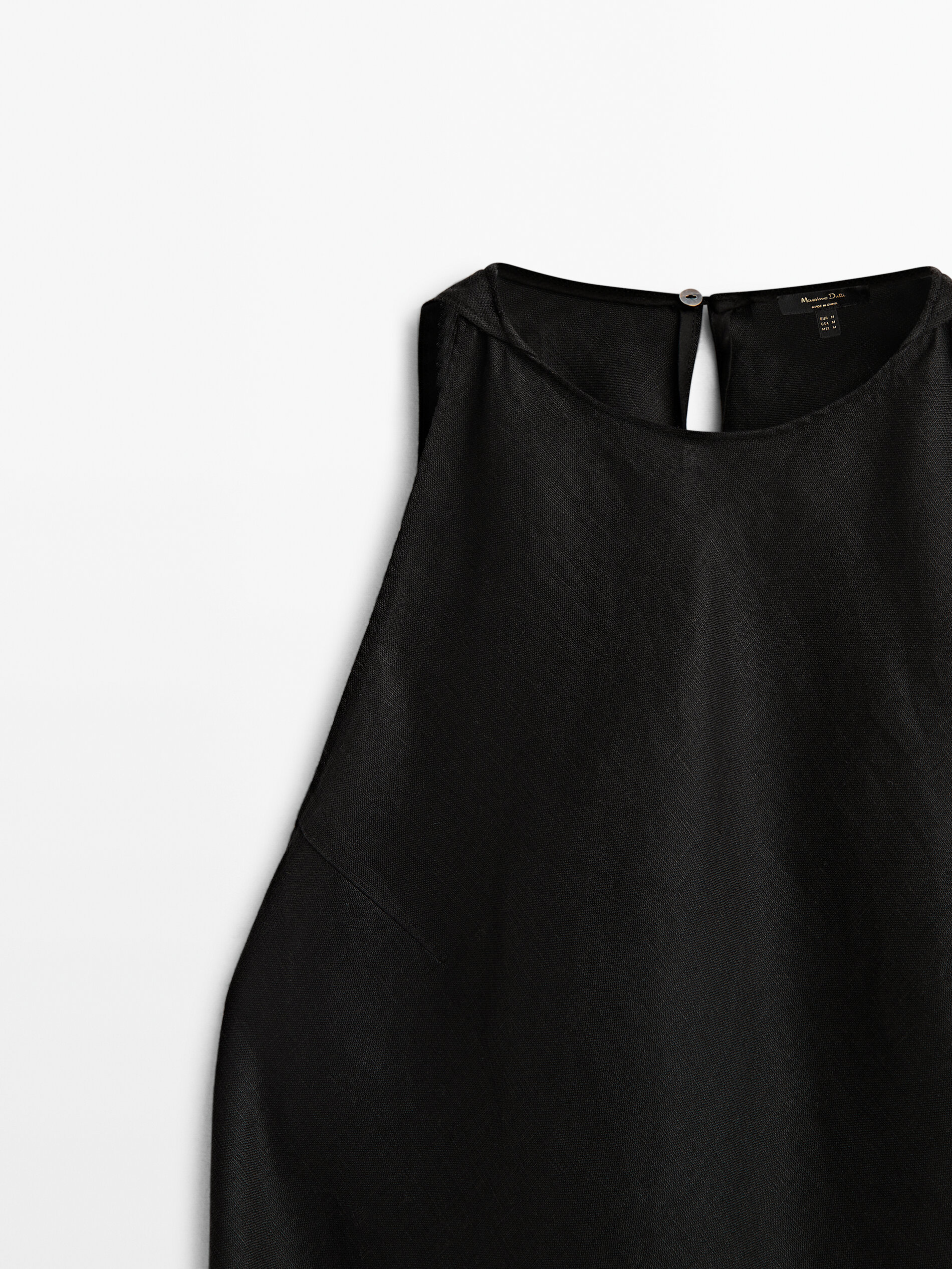 Vestido lino cuello halter - NEGRO