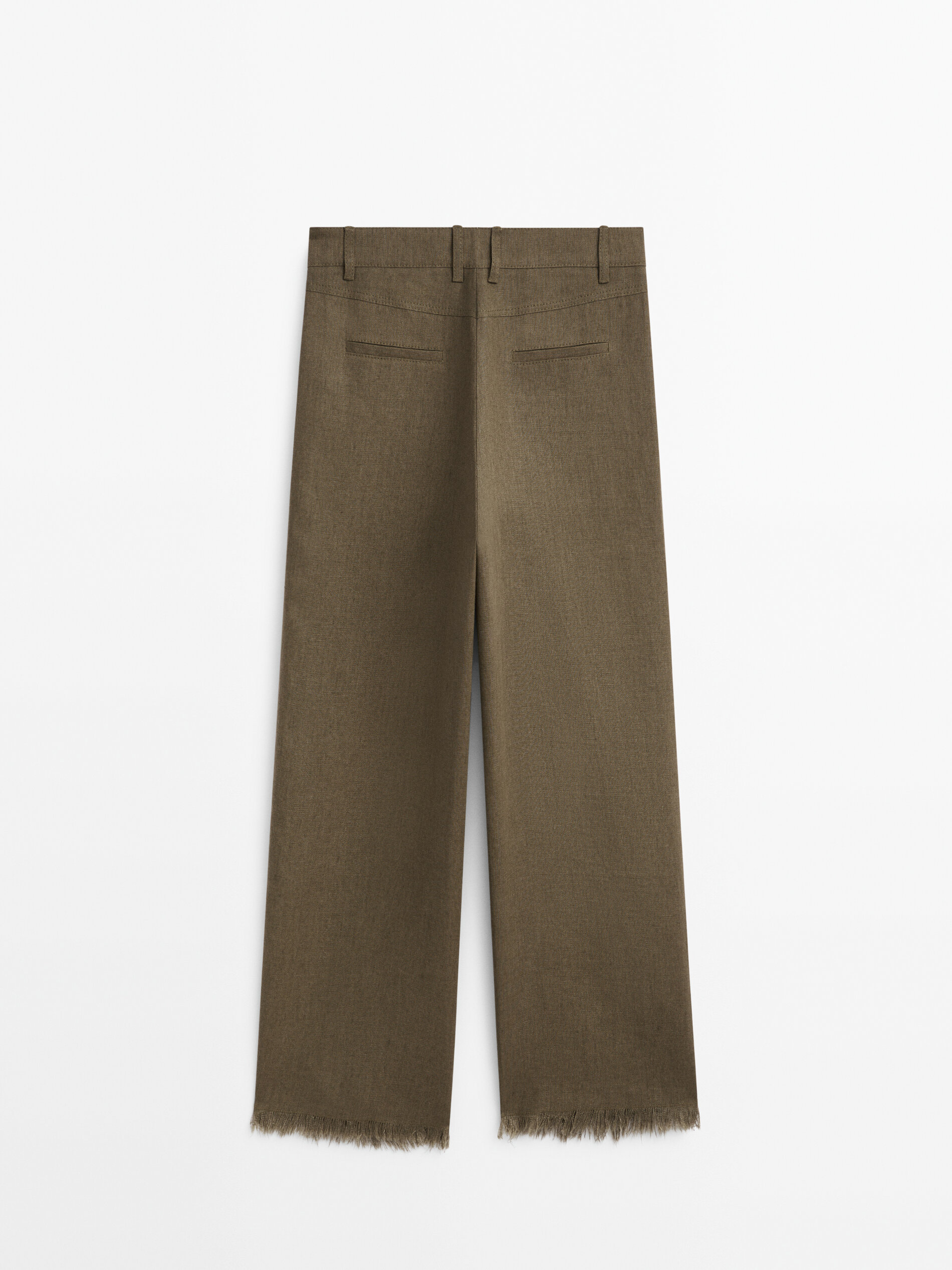 Pantalón traje lino rústico desflecado - OLIVA OSC
