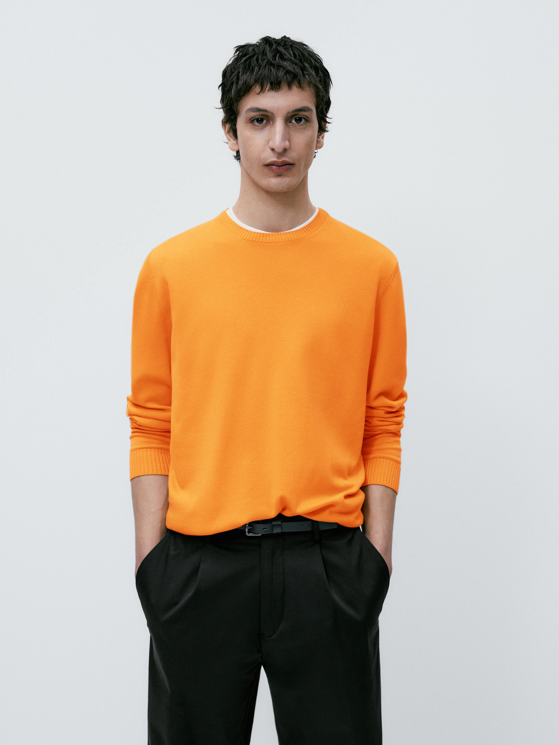 Jersey cuello redondo 100% algodón - TONO NARANJA