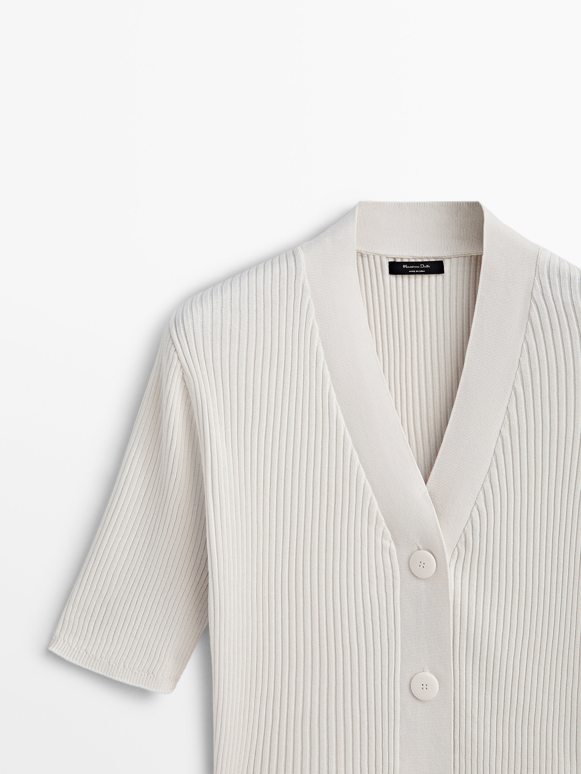 Cárdigan canalé mezcla algodón seda - CRUDO