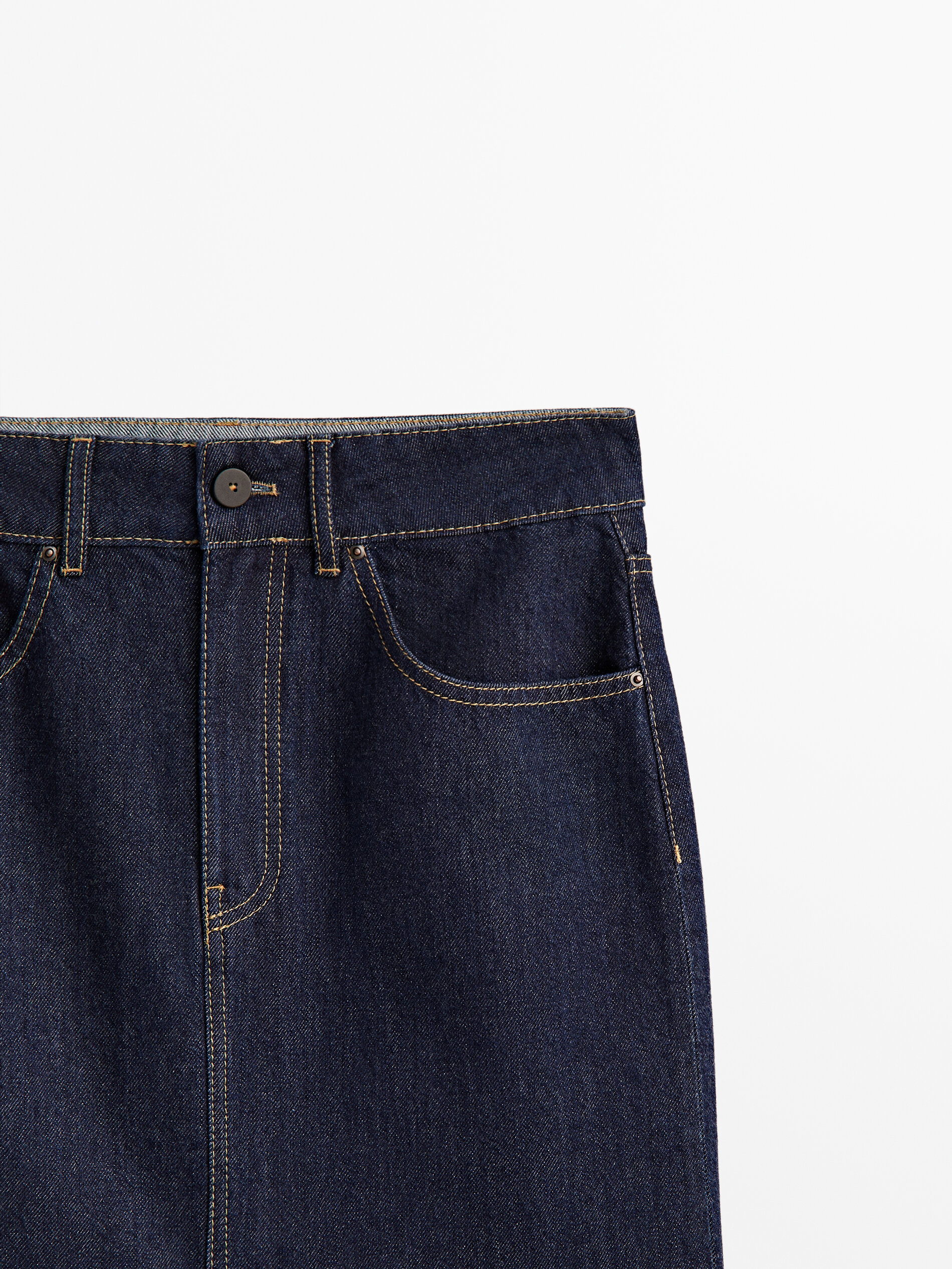 Falda denim tiro alto - AZUL MEDIO