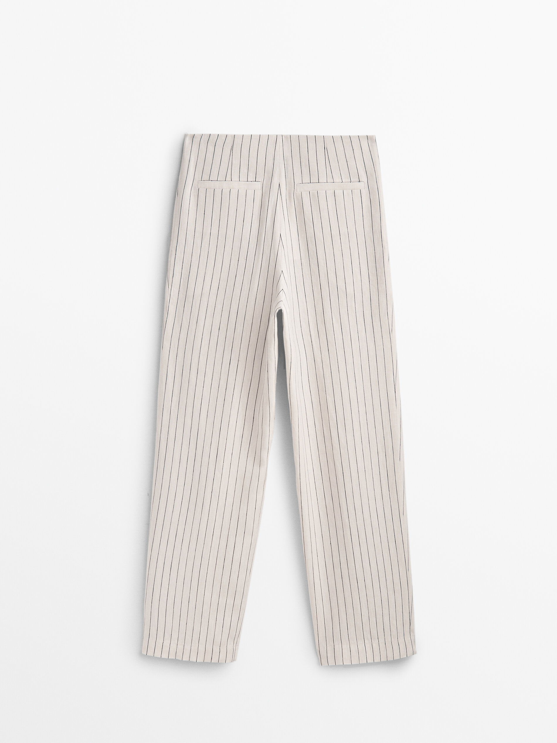 Pantalón lino pinzas rayas - CRUDO