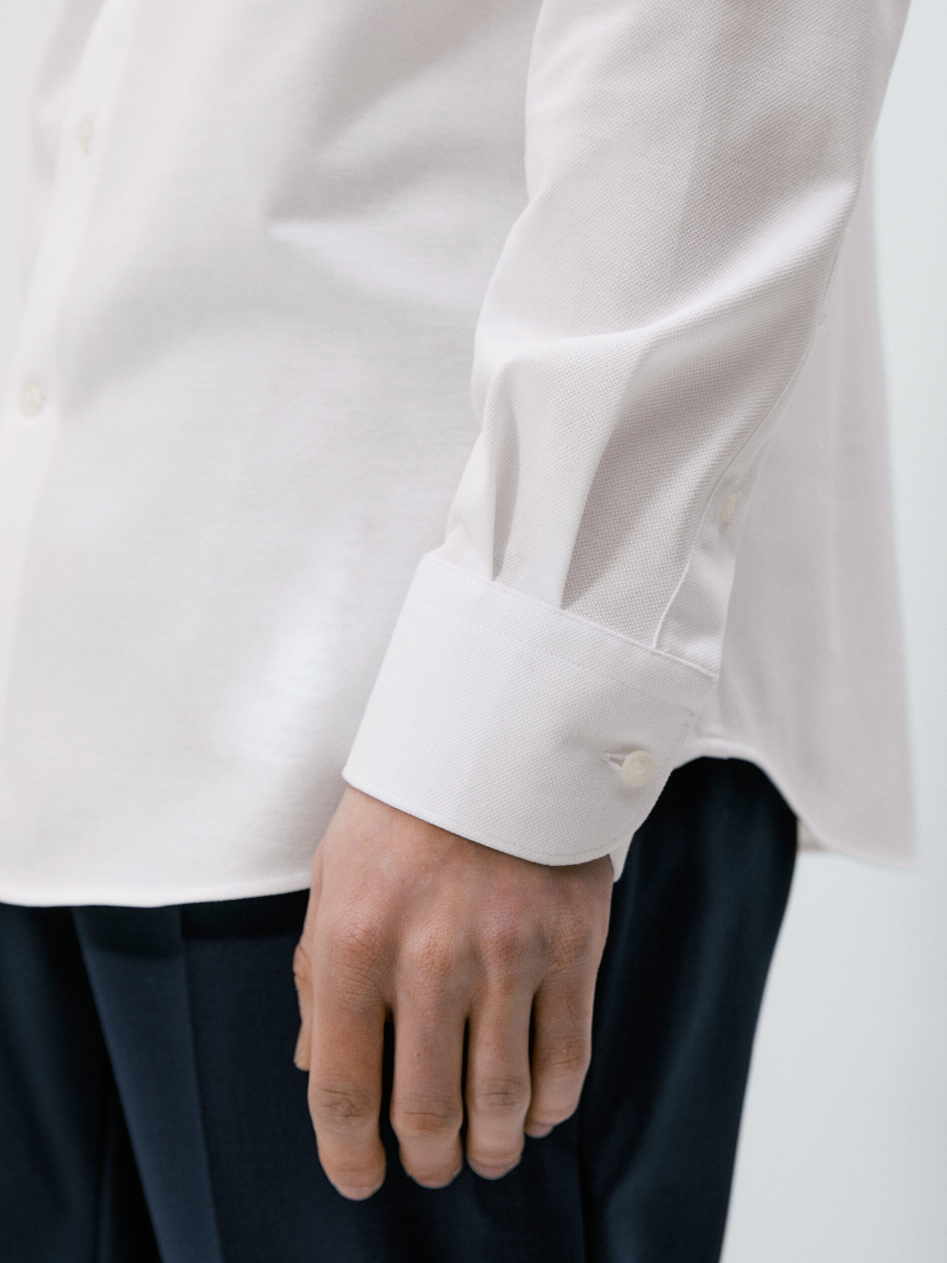 Camisa de punto algodón slim fit - BLANCO