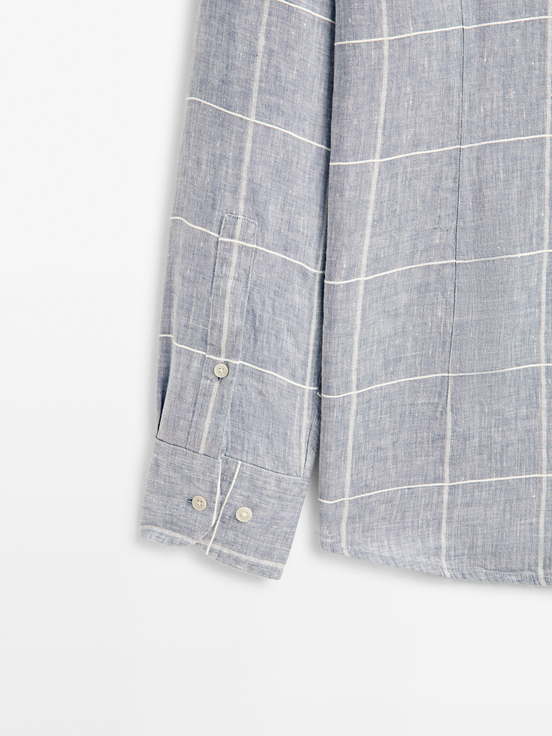 Camisa cuadros mezcla lino slim fit - CELESTE