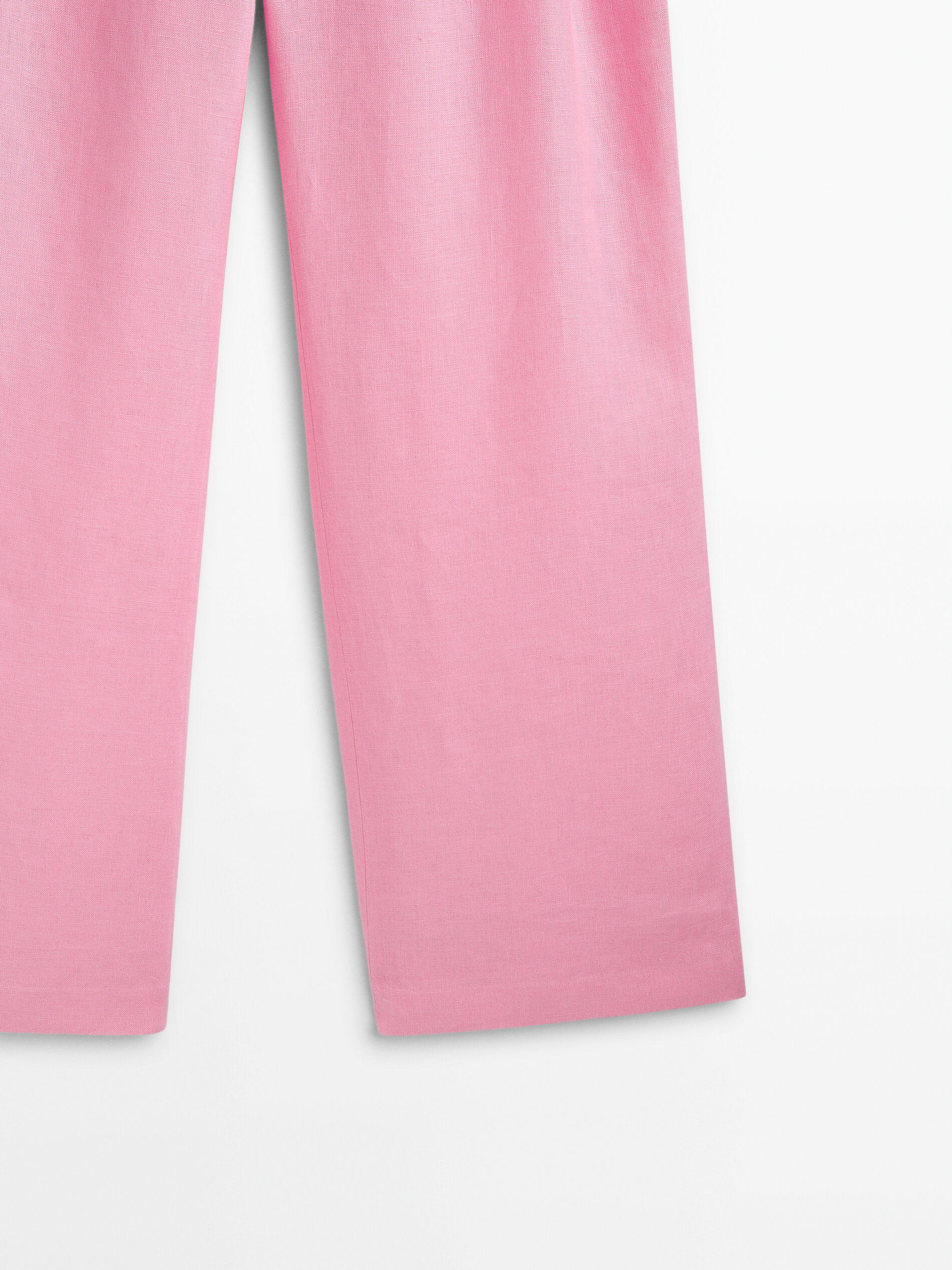 Pantalón lino pinzas bolsillos -Studio - ROSA