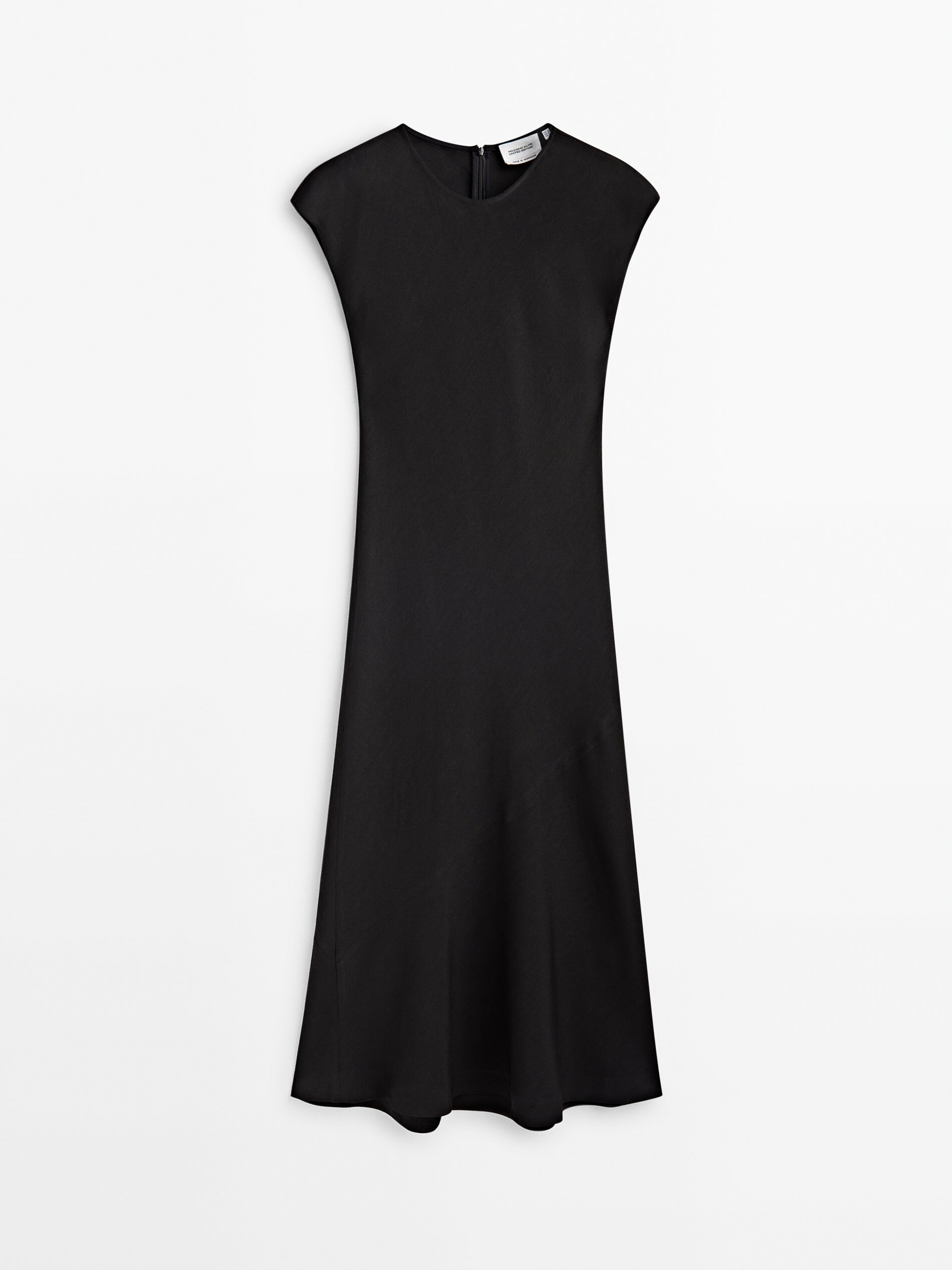 Vestido midi con lino negro - NEGRO