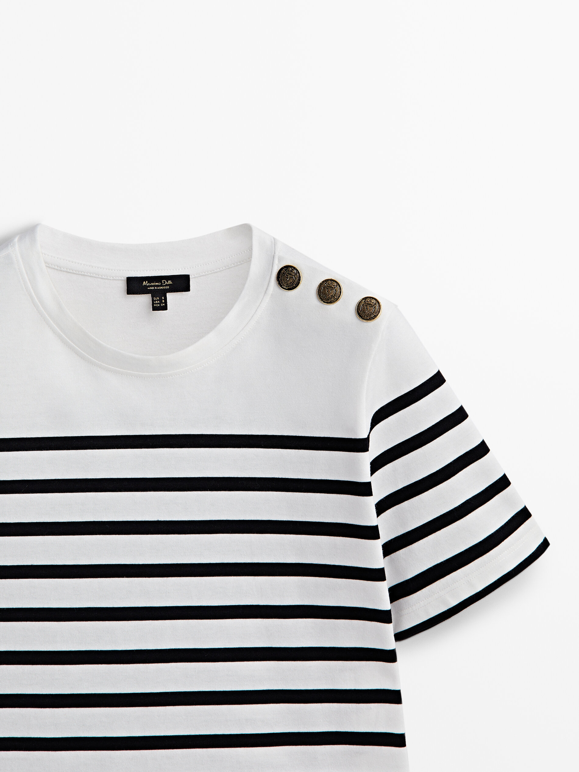 Camiseta rayas algodón botones hombro - CRUDO