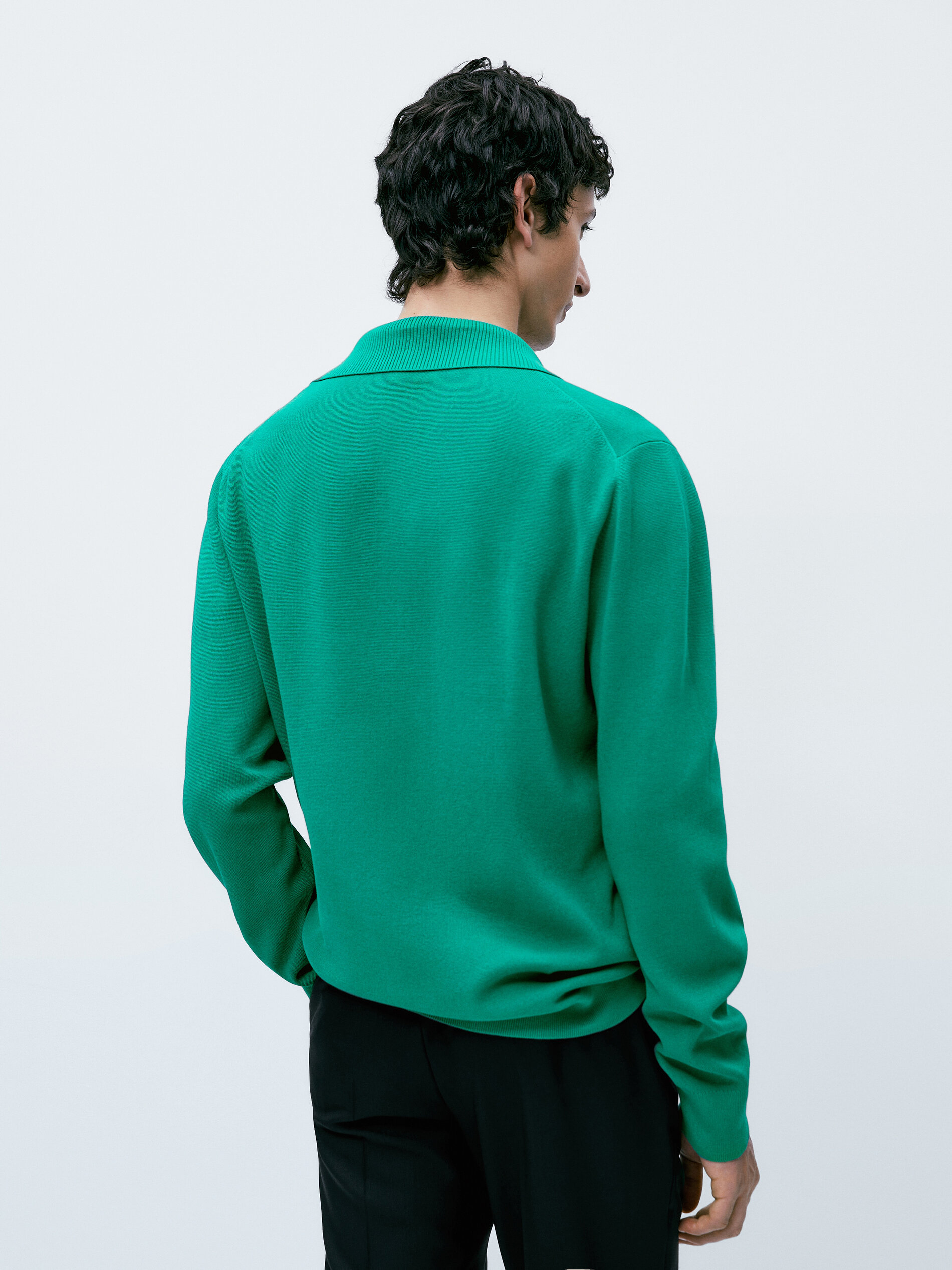 Jersey punto milano algodón cuello polo - Verde