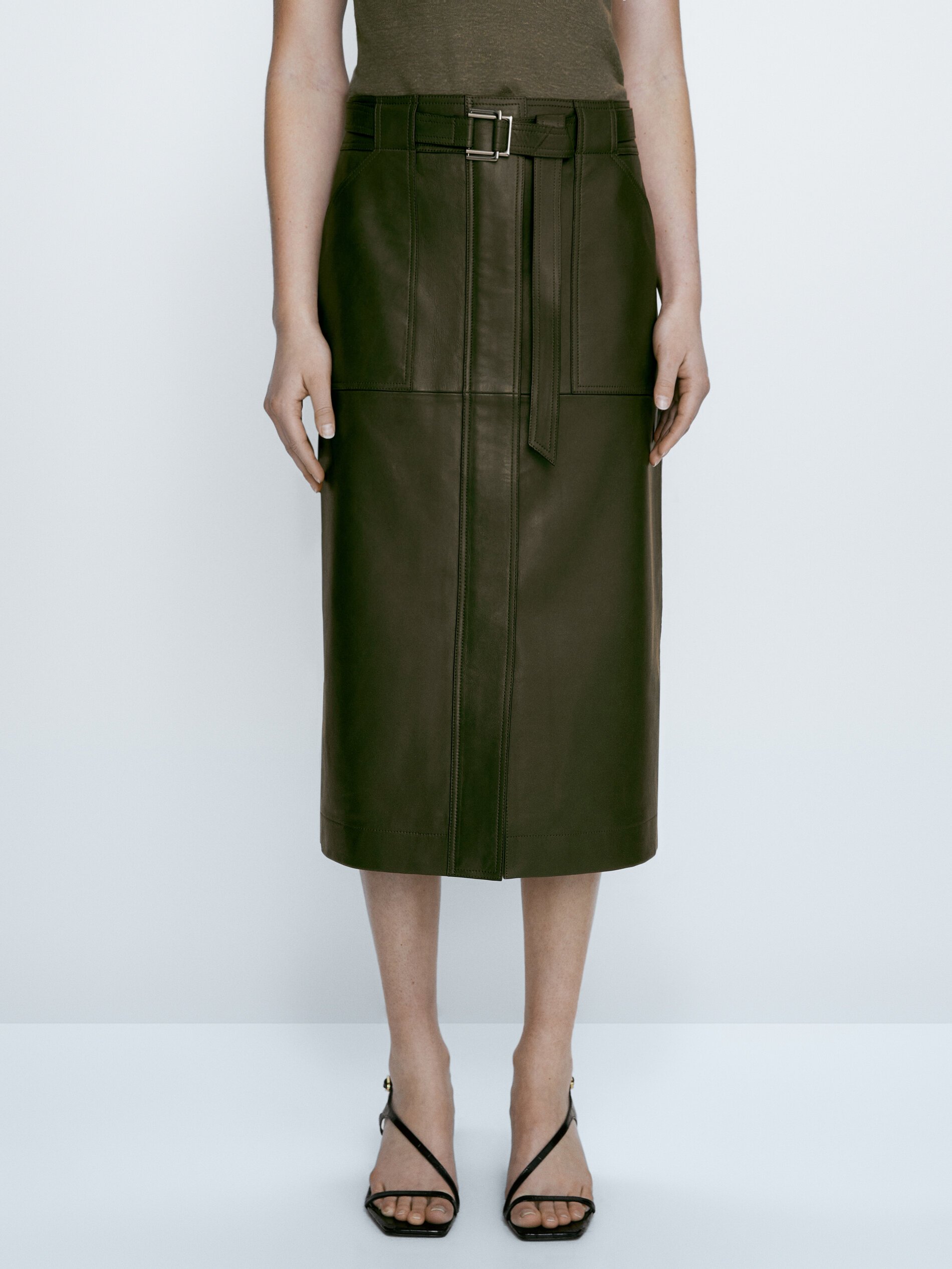 Falda piel napa bolsillos - VERDE