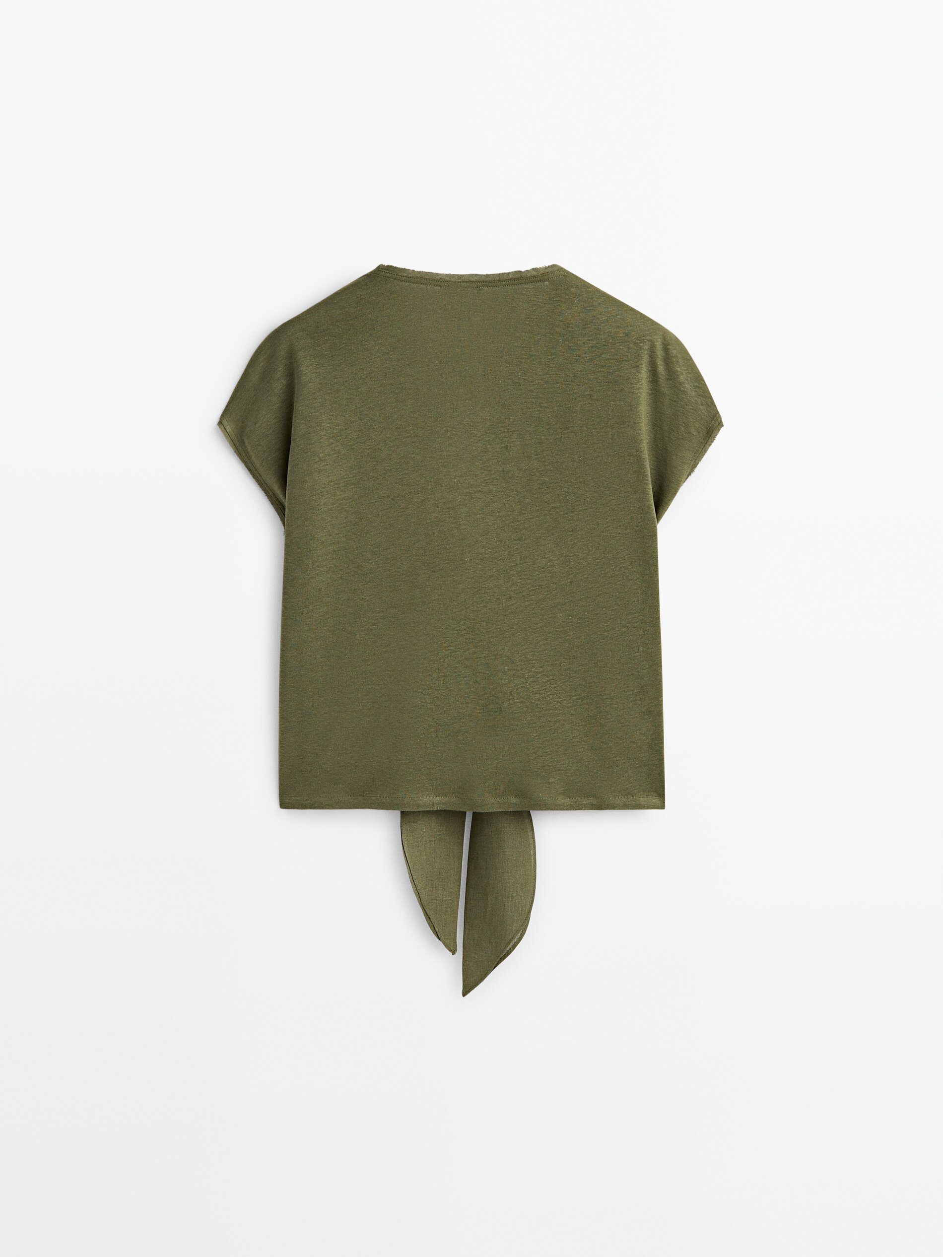 Camiseta mezcla lino nudo frontal - KAKI CLARO