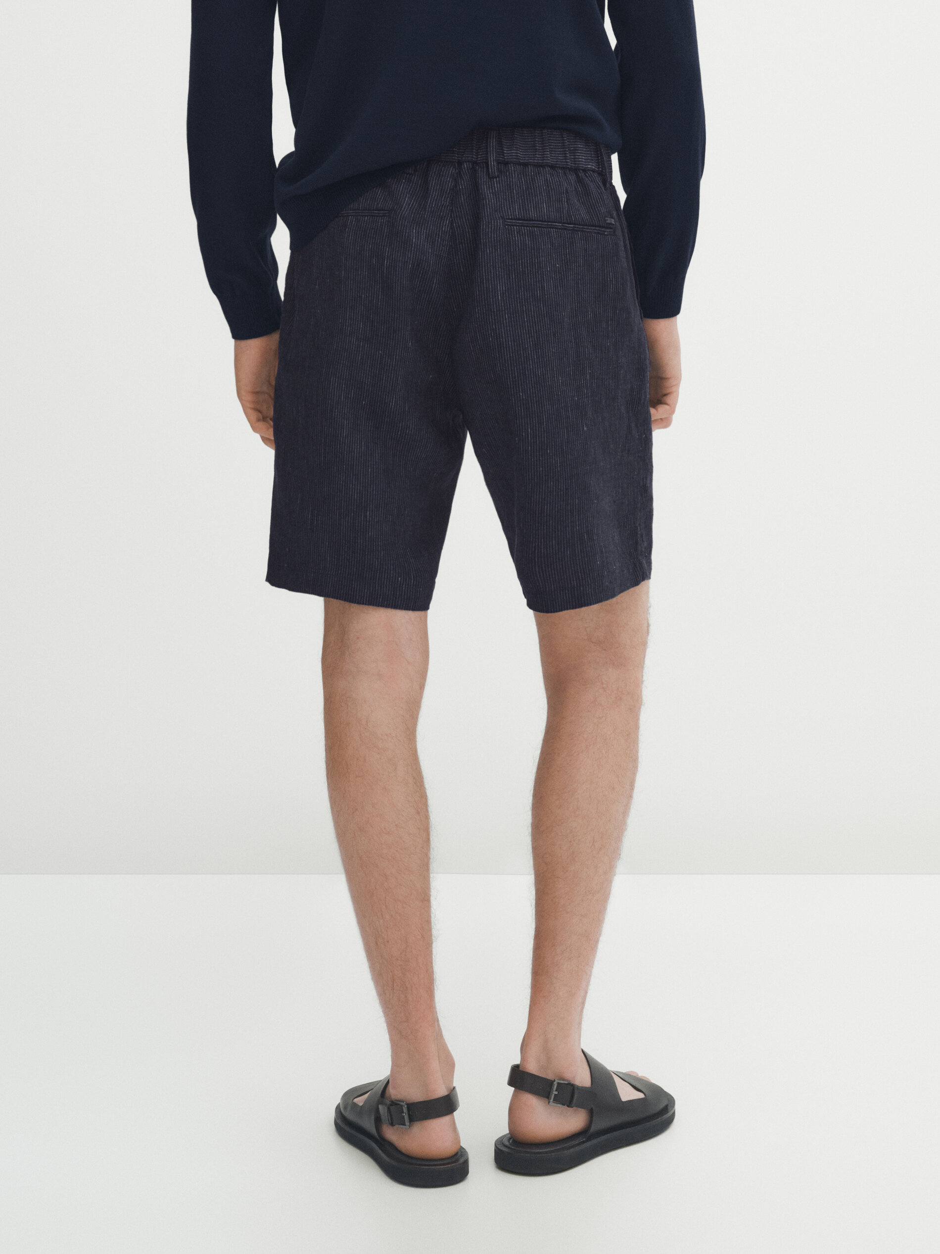 Bermuda mil rayas 100% lino - AZUL MARINO