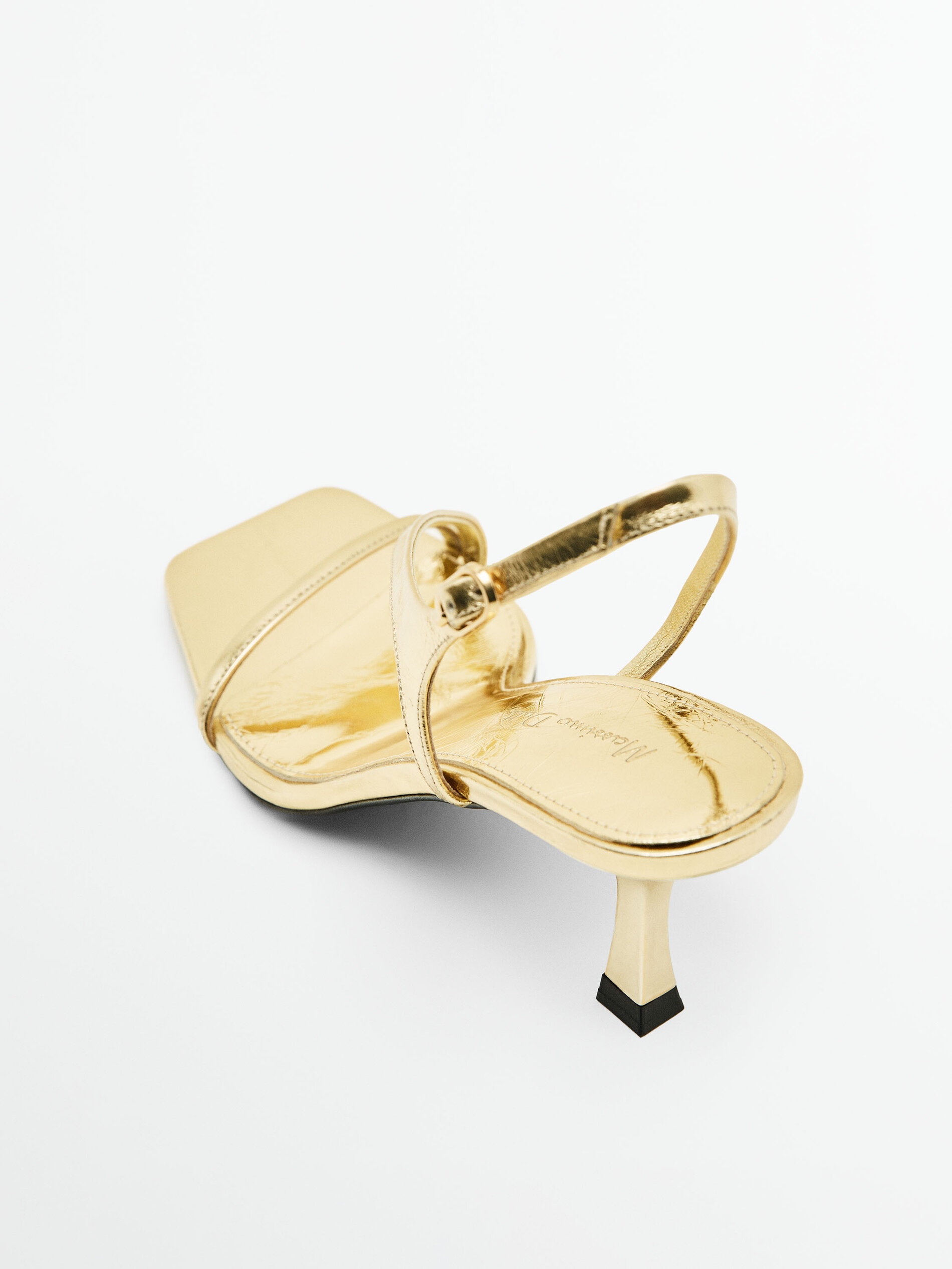 Sandalia tacón piel metalizado - DORADO