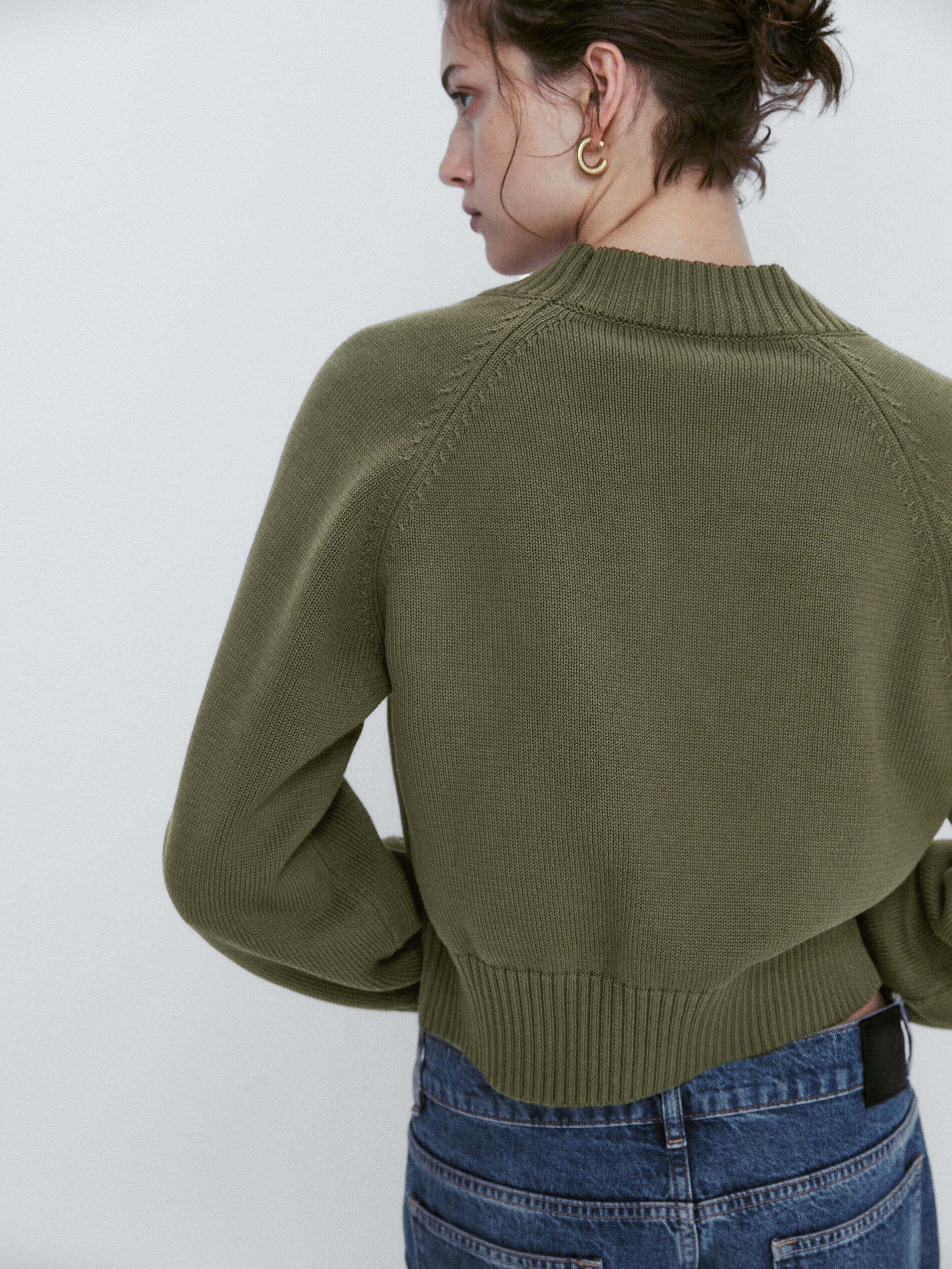 Cárdigan de punto cuello pico botones - KAKI