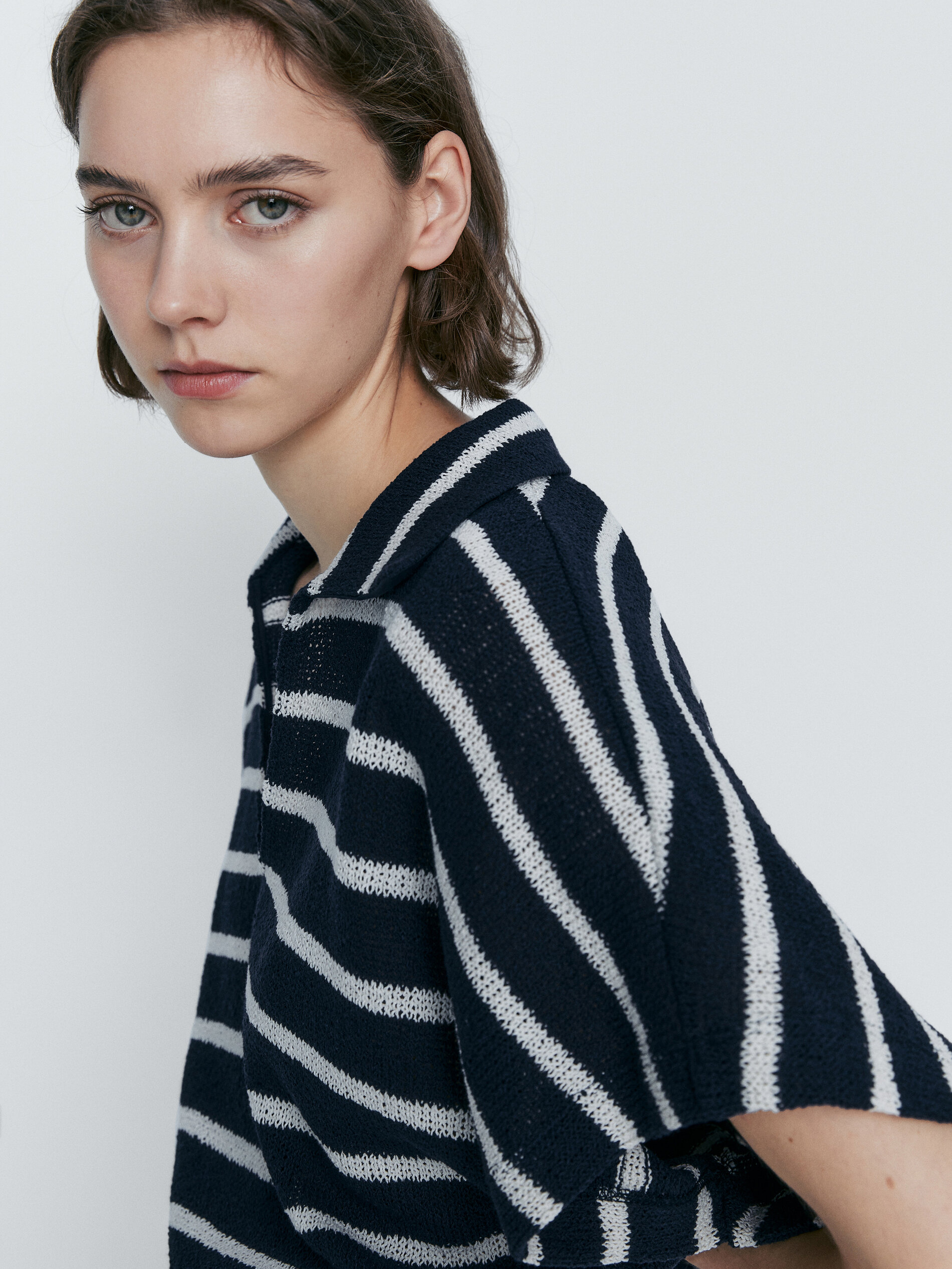 Polo rayas mezcla algodón estructura - AZUL MARINO