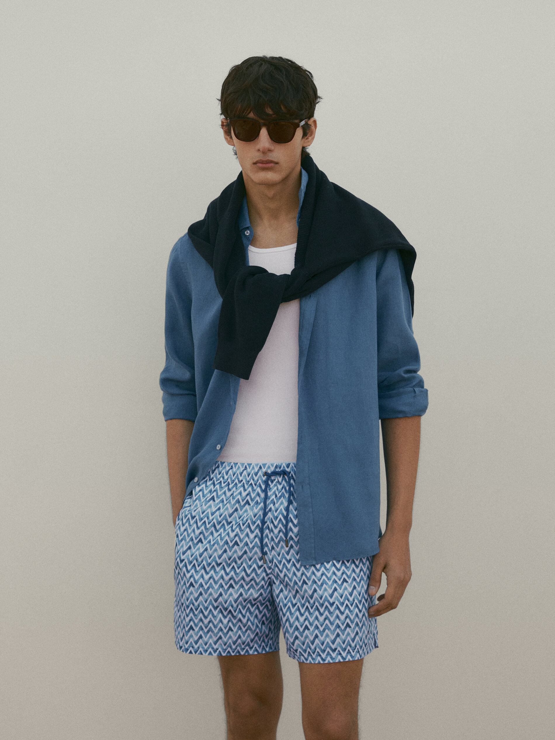 Bañador estampado zigzag - AZUL MARINO