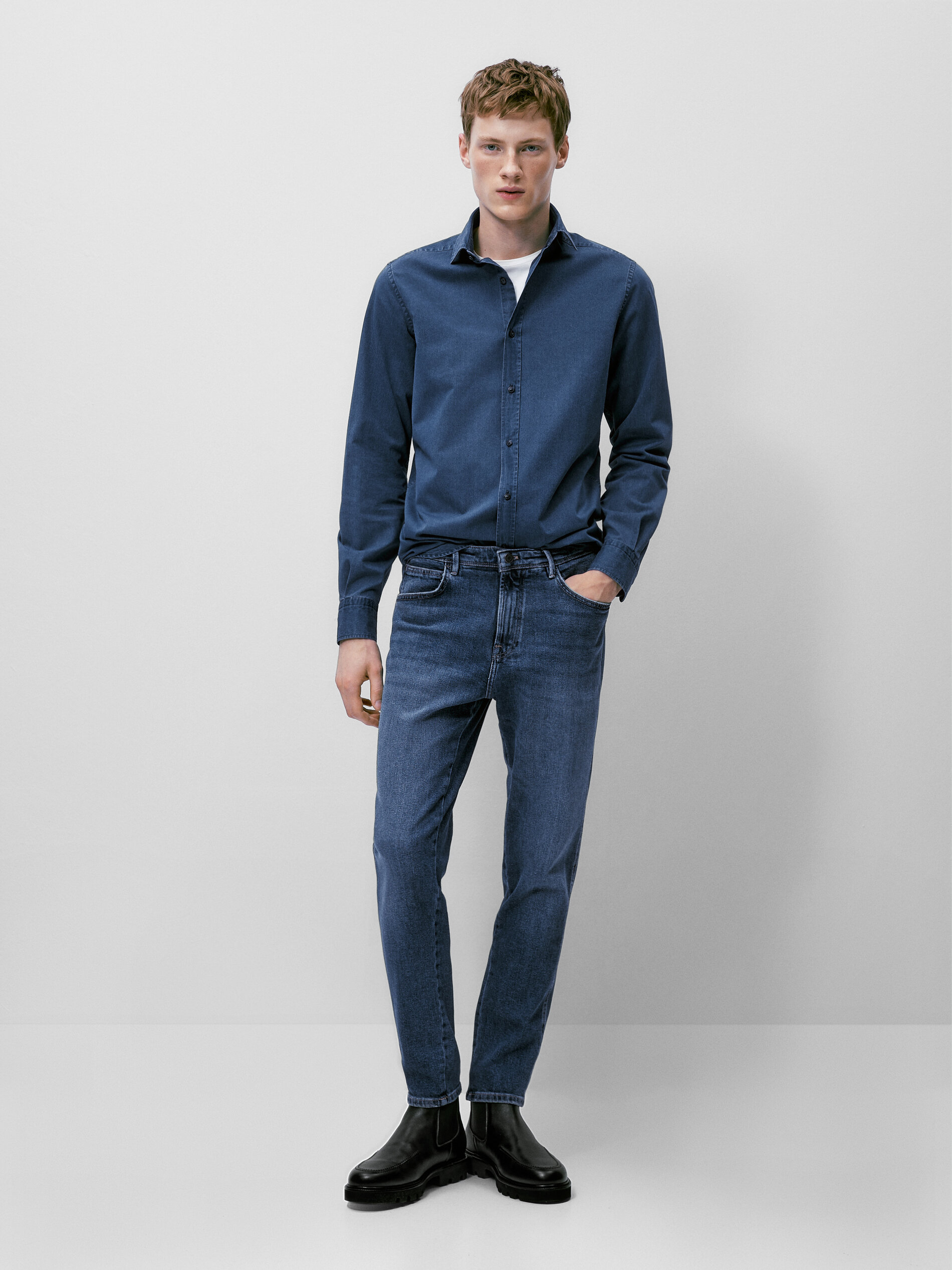 Camisa denim 100% algodón slim fit - CELESTE