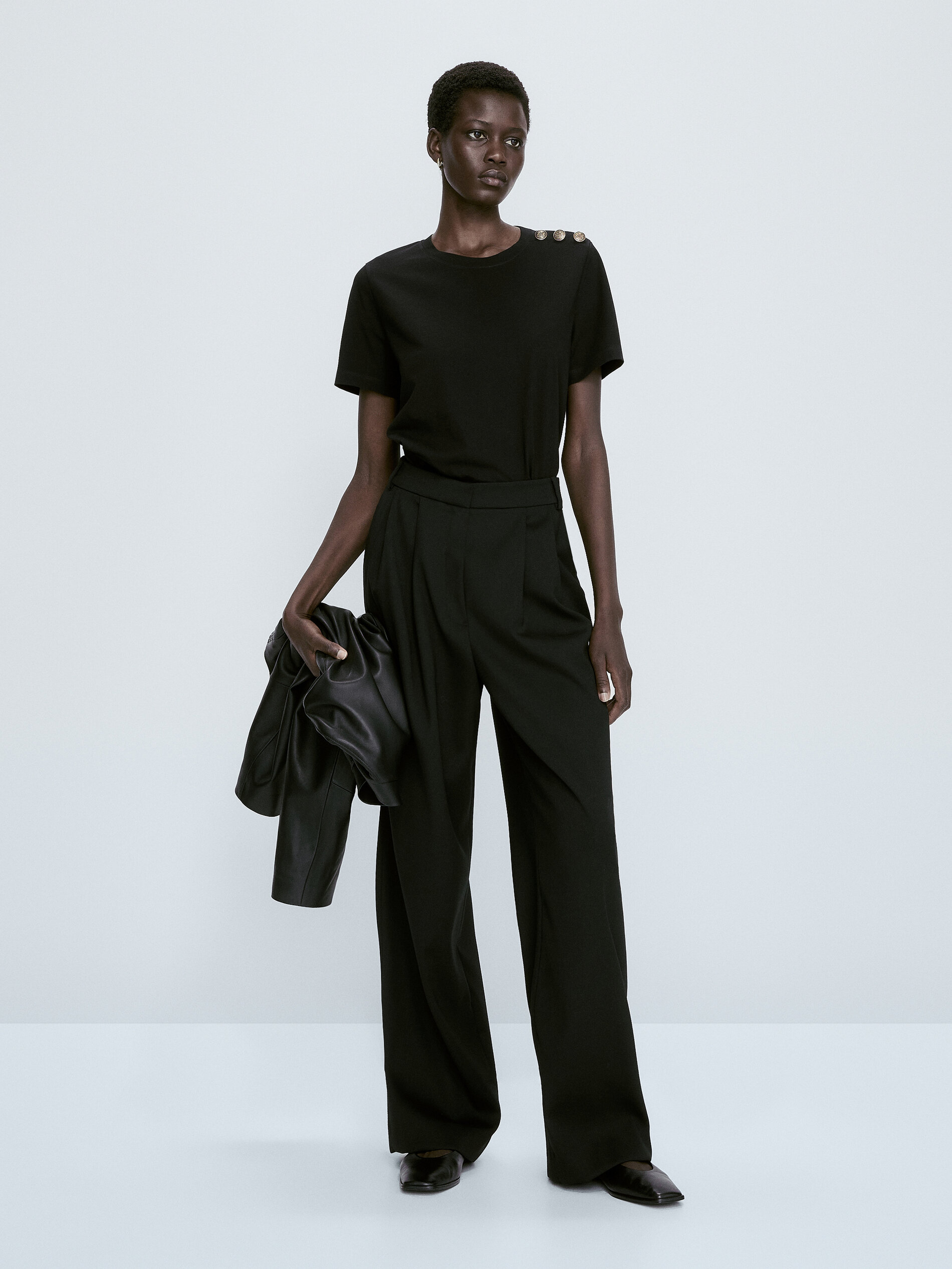 Camiseta algodón detalle botones - NEGRO