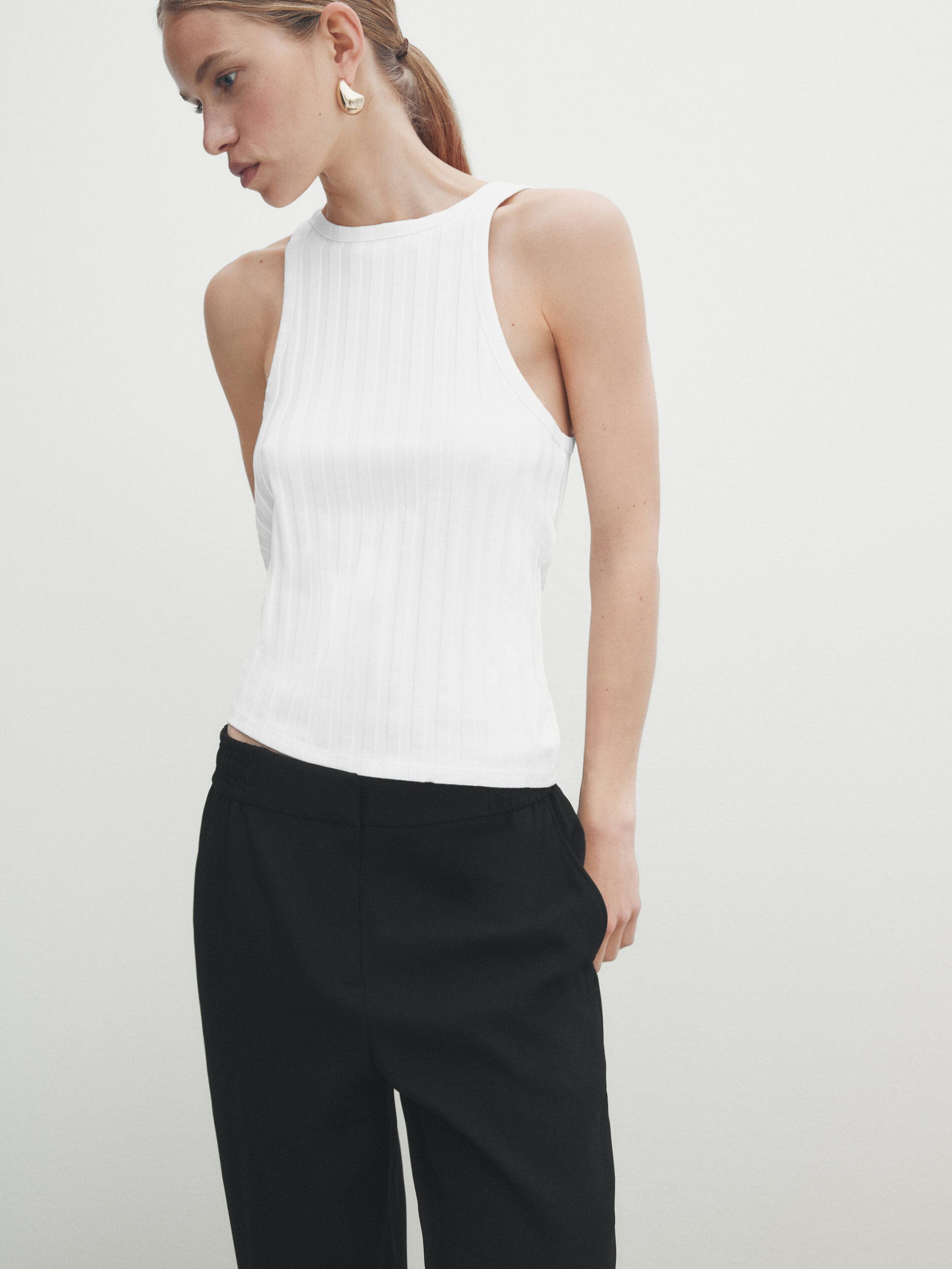 Pantalón crepe recto - NEGRO