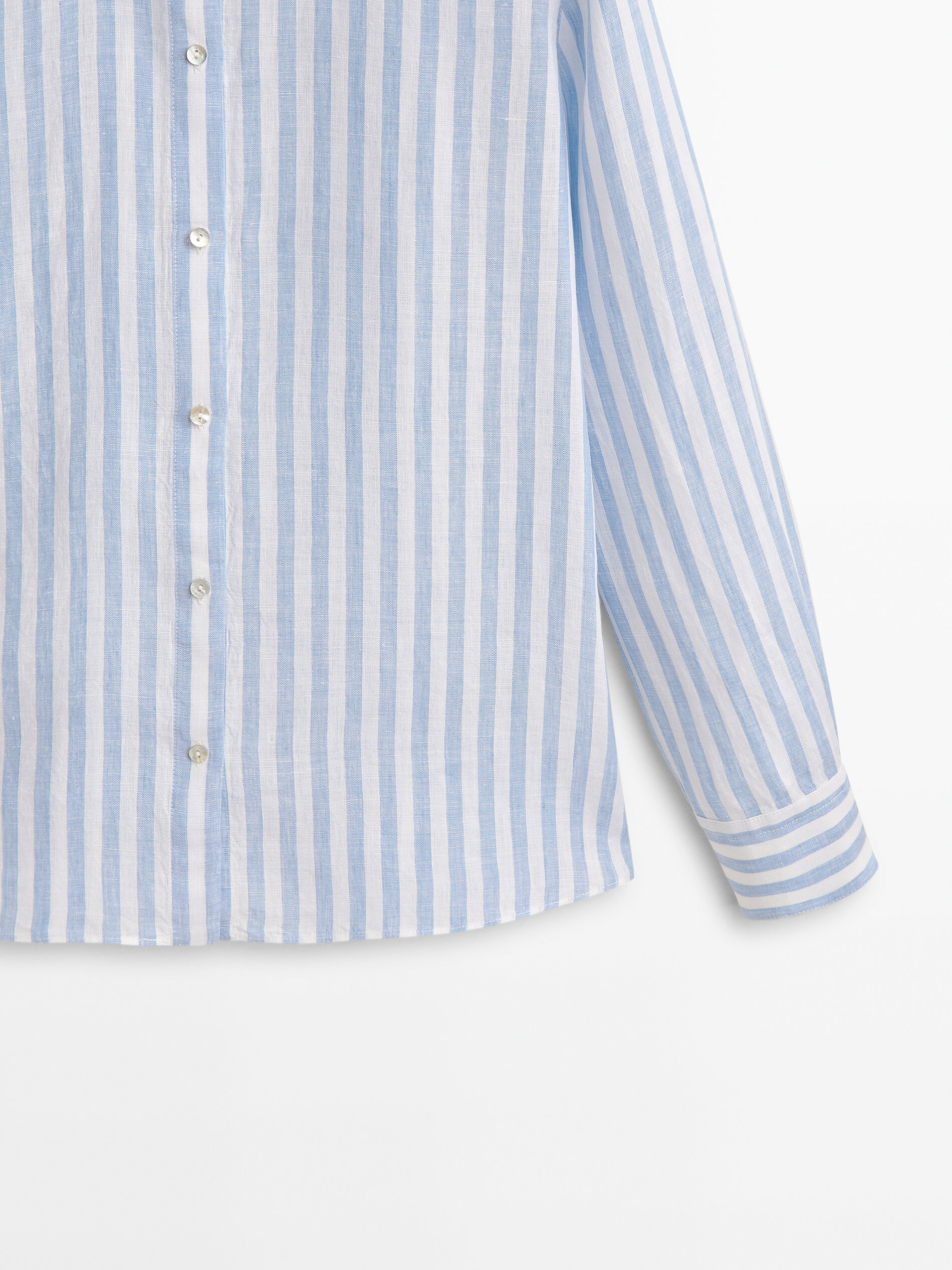 Camisa rayas 100% lino - CELESTE