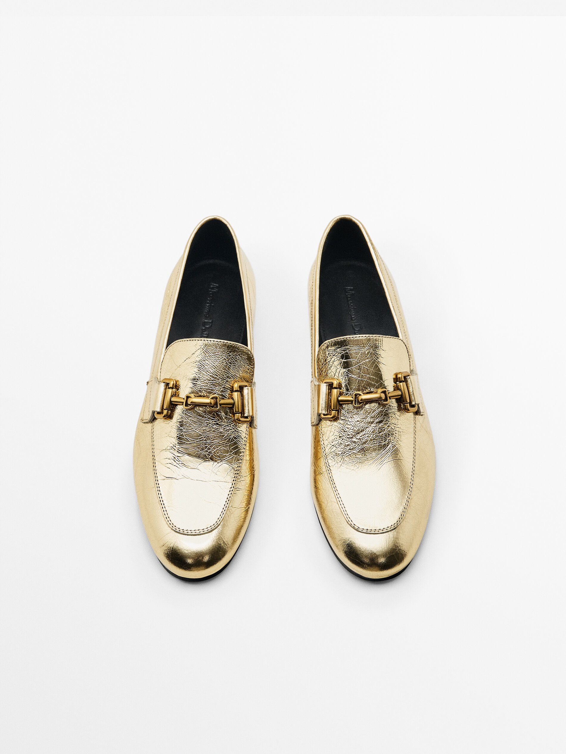 Mocasín piel craquelado hebilla metálica - DORADO