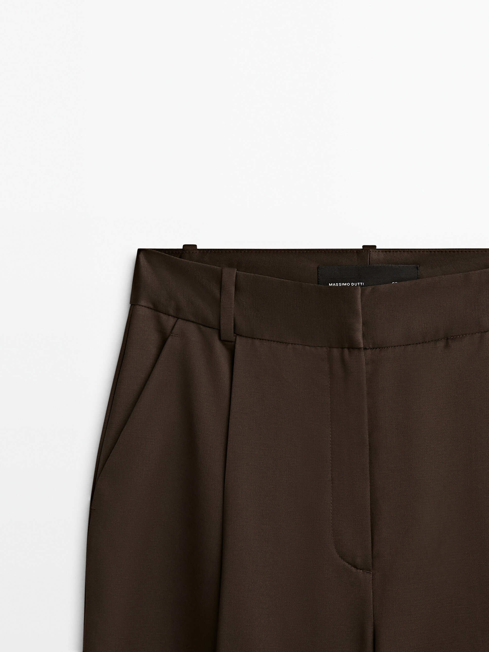 Pantalón ancho satinado pinzas -Studio - MARRÓN