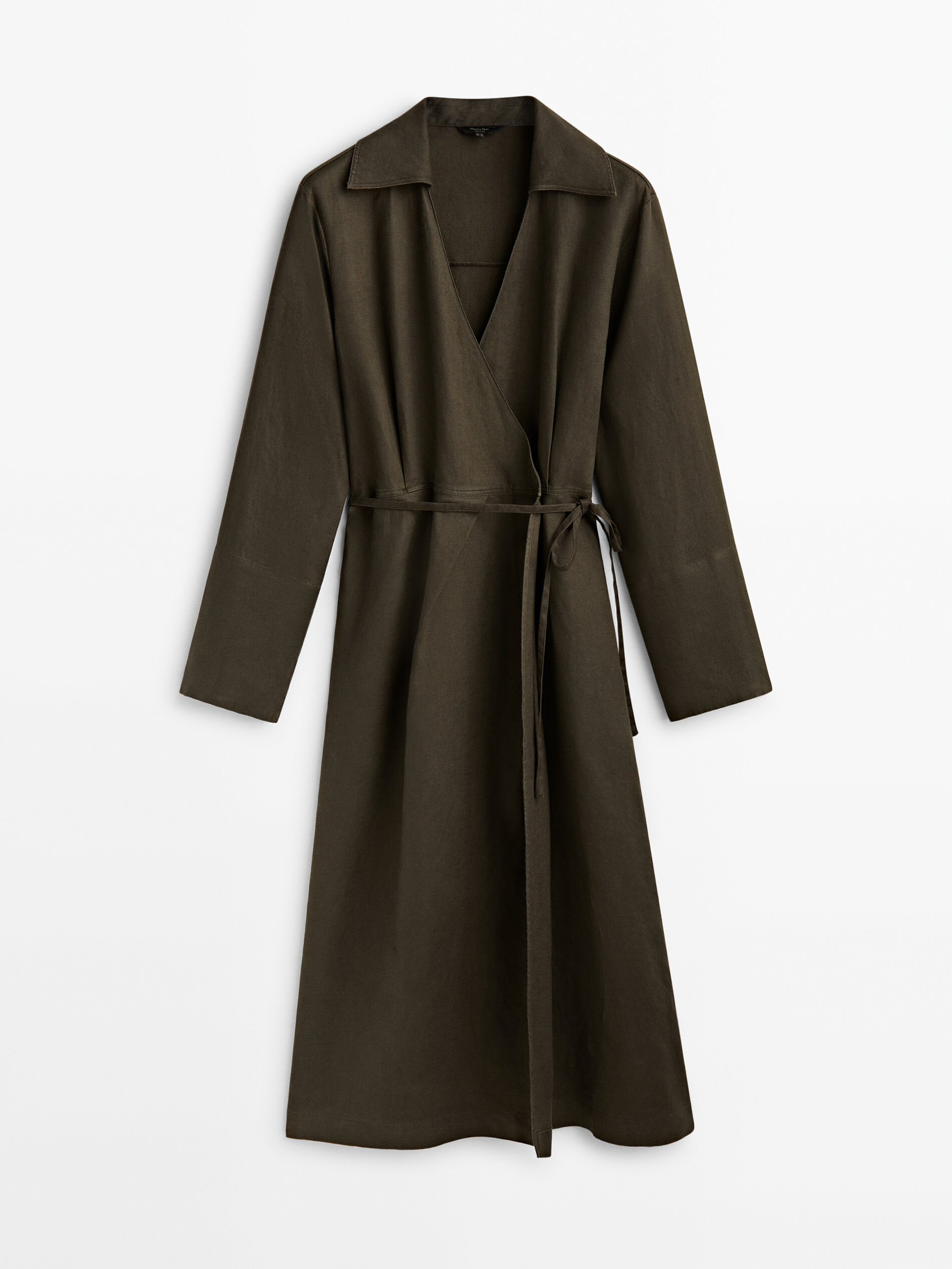 Vestido largo camisero lino - VERDE OSCURO