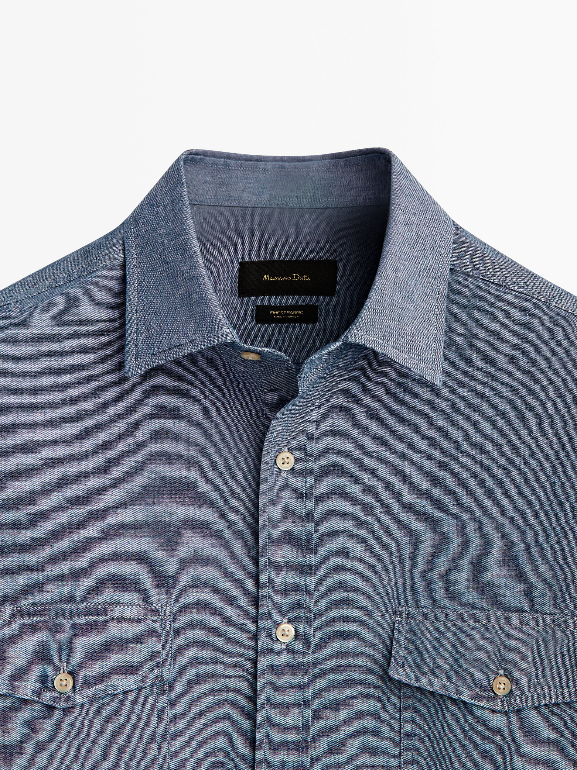 Camisa denim chambray bolsillos regular fit - Azul Claro
