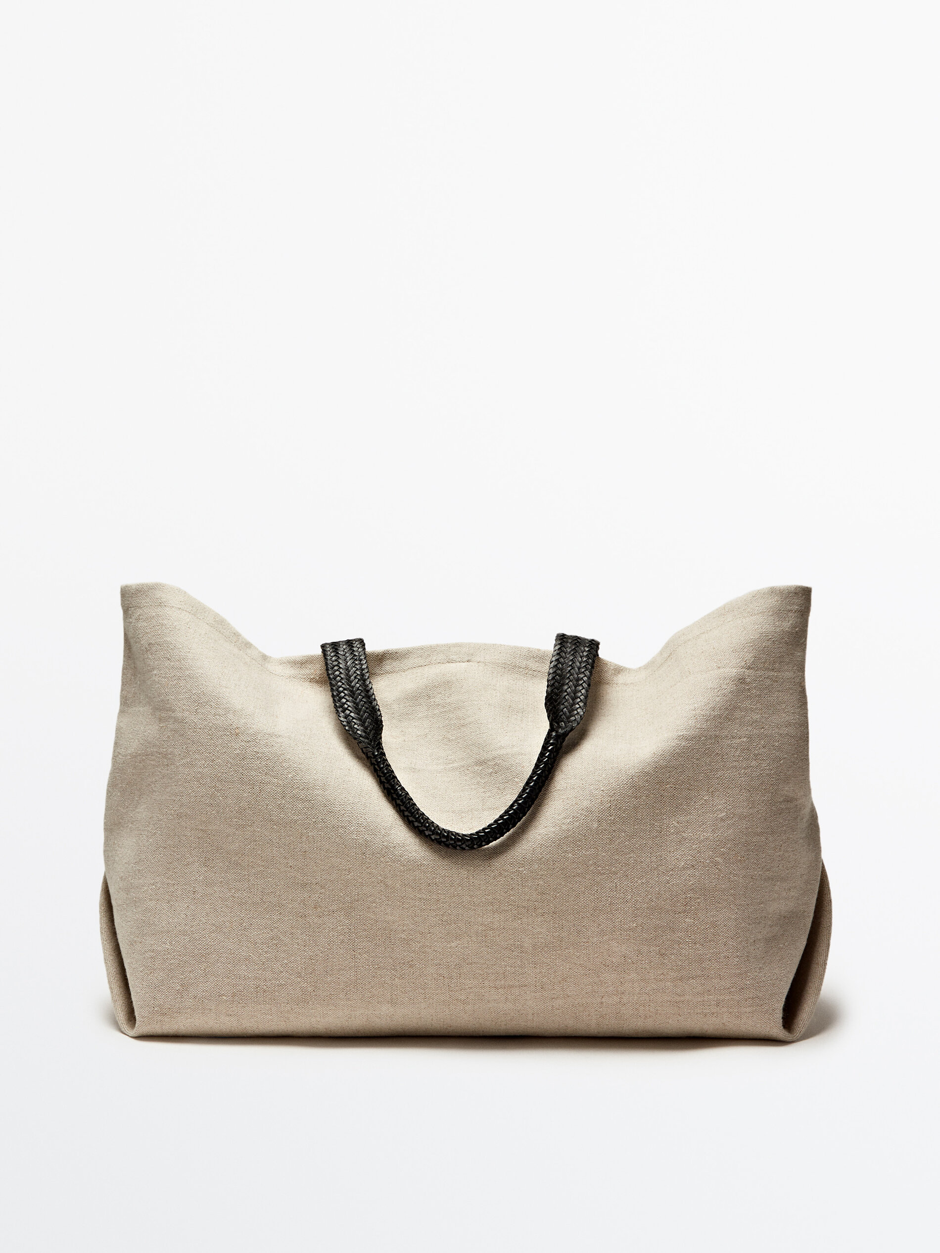 Bolso maxi shopper asa piel trenzada - BEIGE