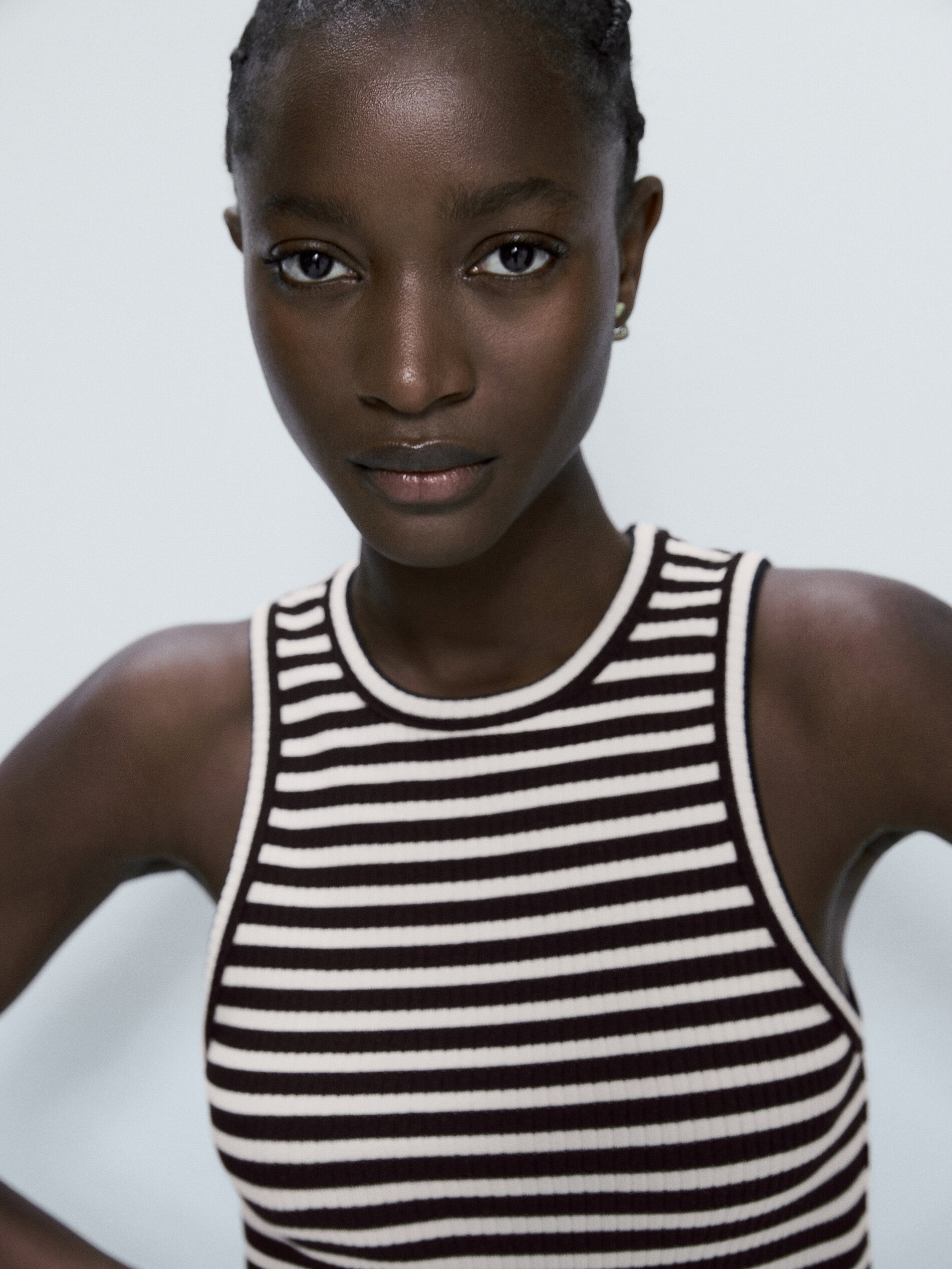 Camiseta canalé rayas sin mangas - AZUL MARINO