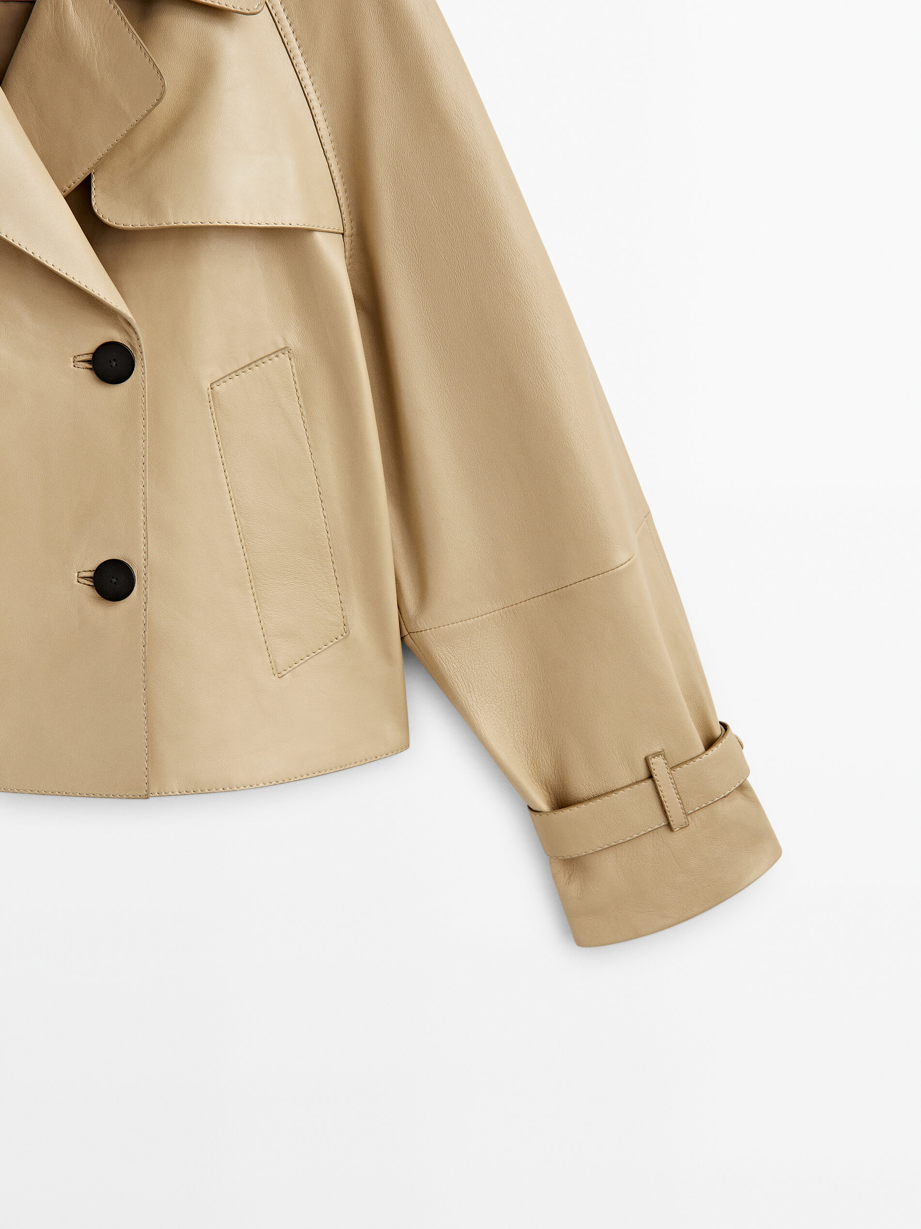 Chaqueta trench crop piel napa - BEIGE