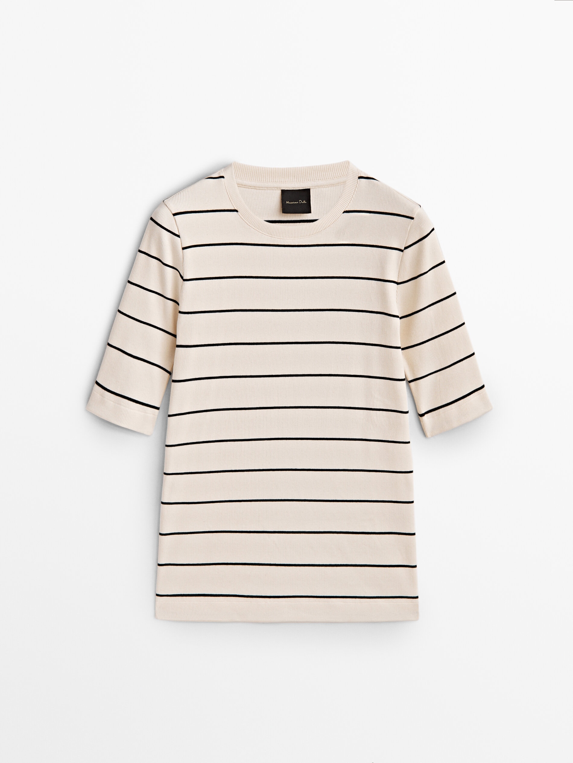 Camiseta rayas canalé manga 3/4 - CRUDO