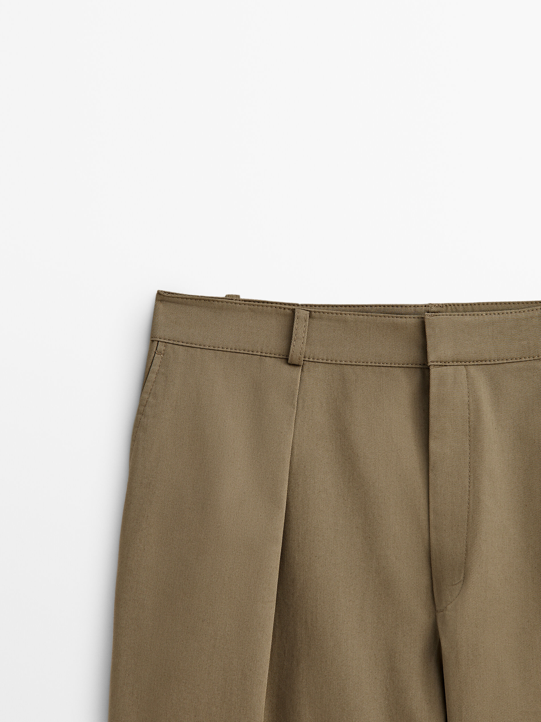 Pantalón sarga pinzas tapered fit - KAKI OSCURO